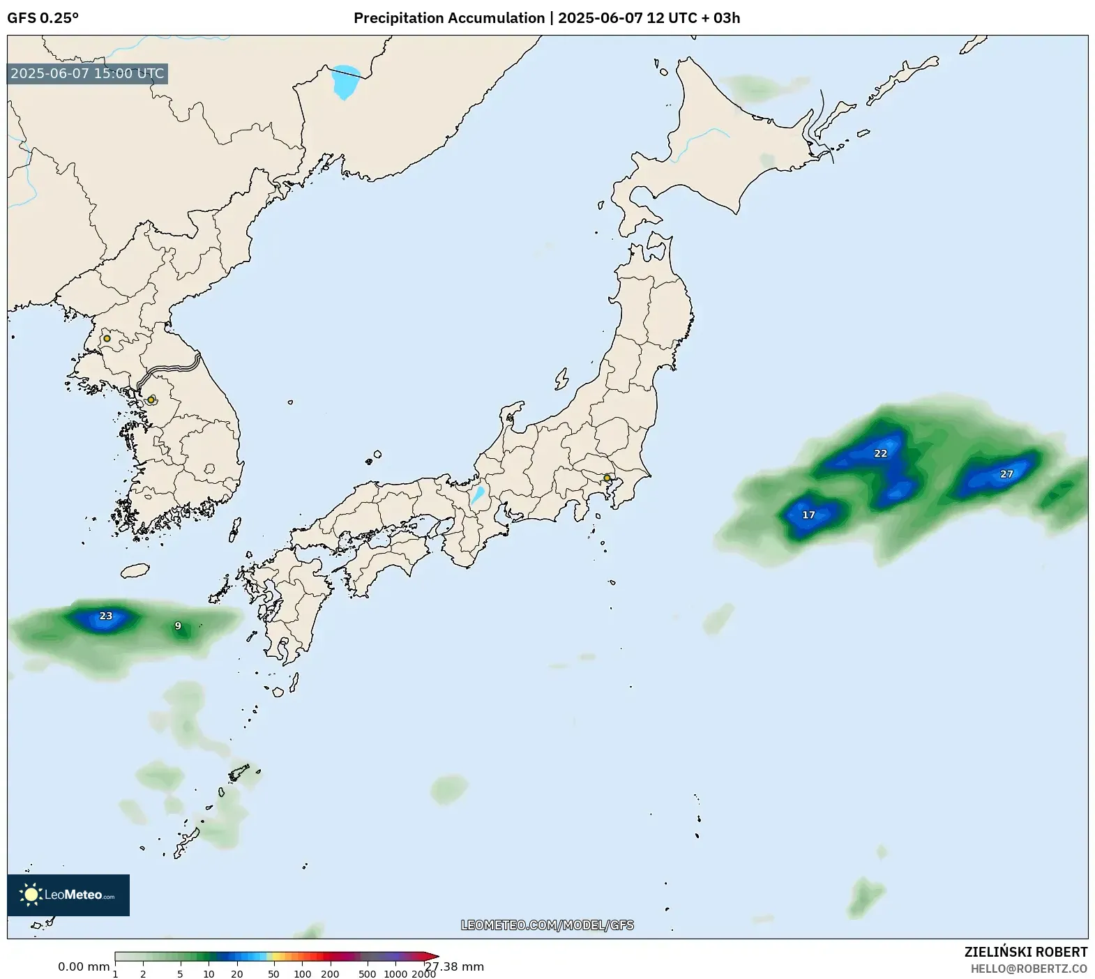 GFS model - Jepang, Akumulasi Curah Hujan GFS model - Jepang, Akumulasi Curah Hujan
