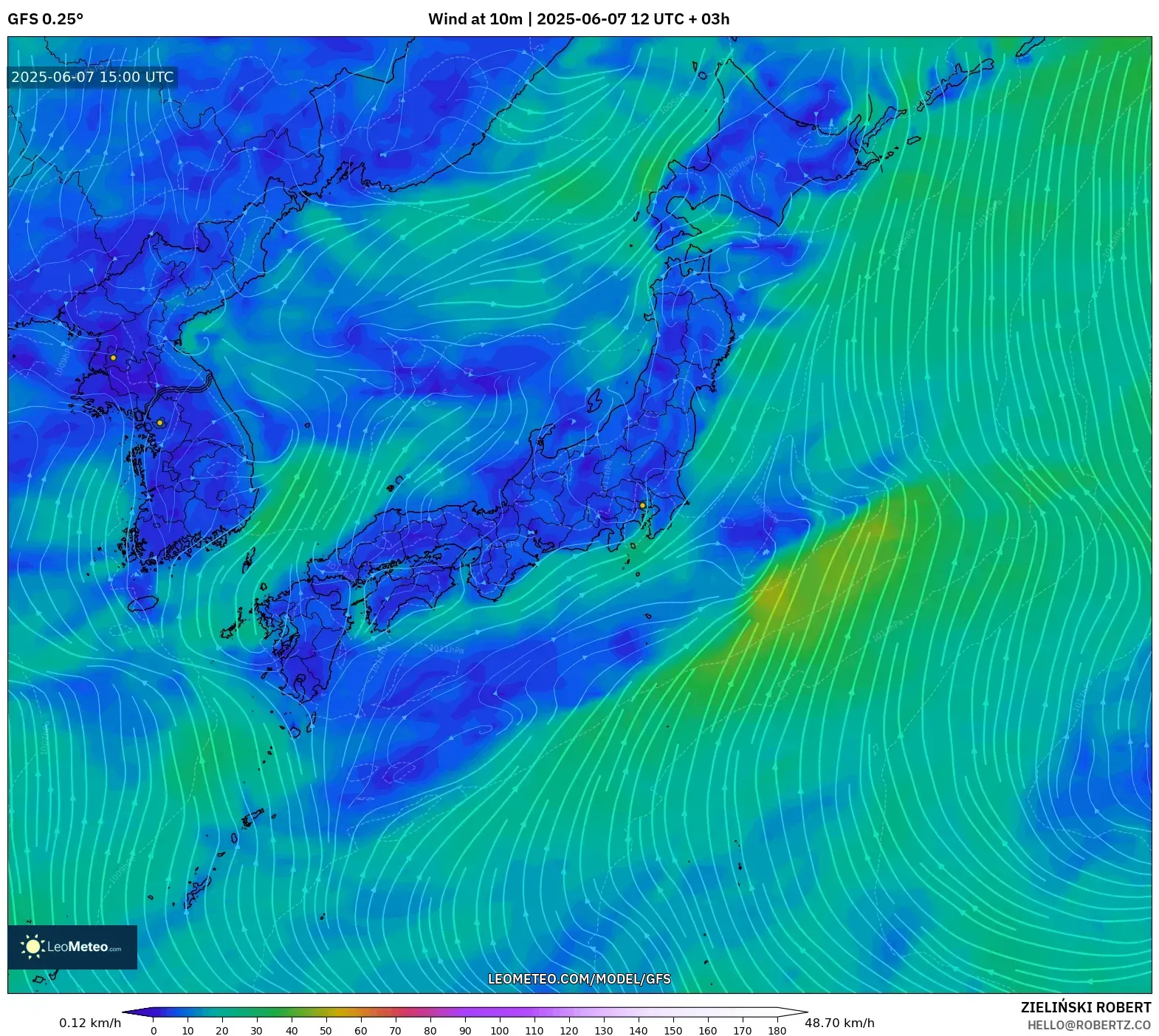 GFS model - Jepang, Angin 10 m