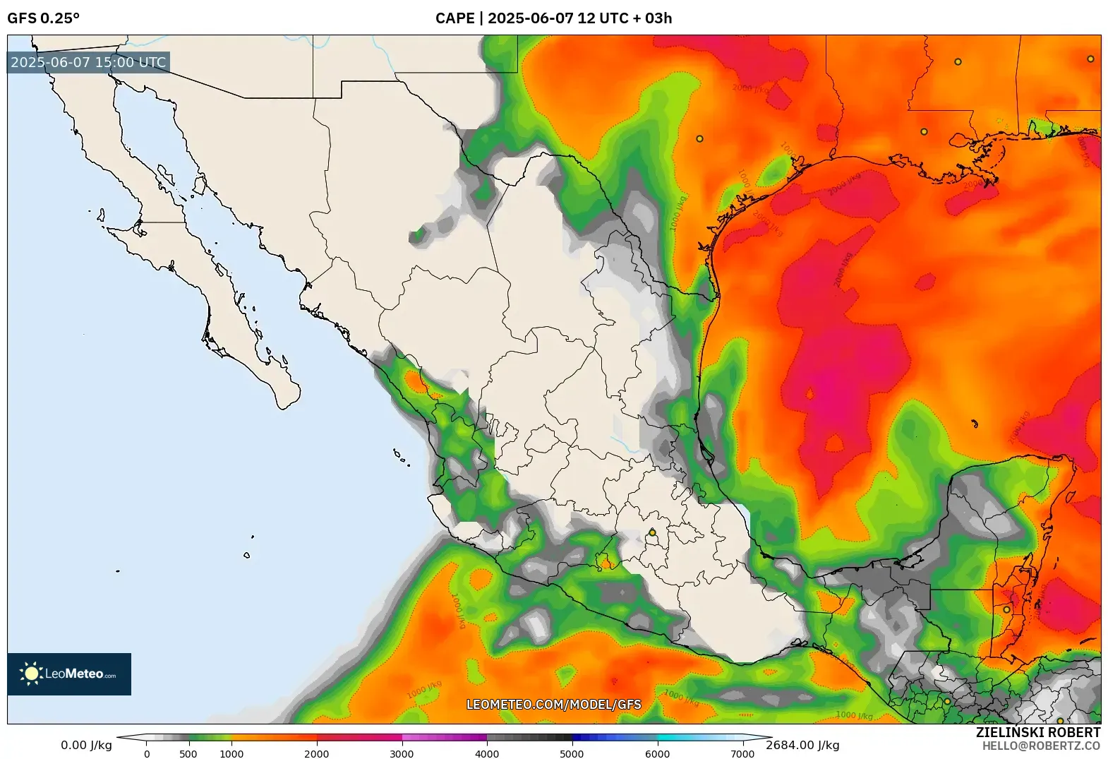 GFS model - Meksiko, CAPE GFS model - Meksiko, CAPE