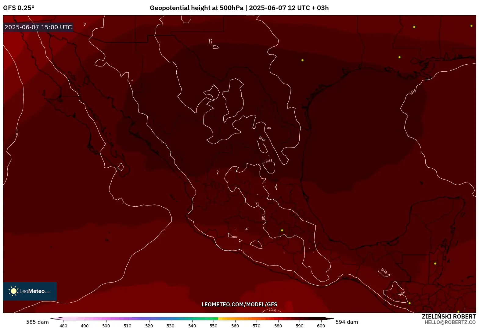 GFS model - Meksiko, Ketinggian geopotensial pada 500 hPa GFS model - Meksiko, Ketinggian geopotensial pada 500 hPa