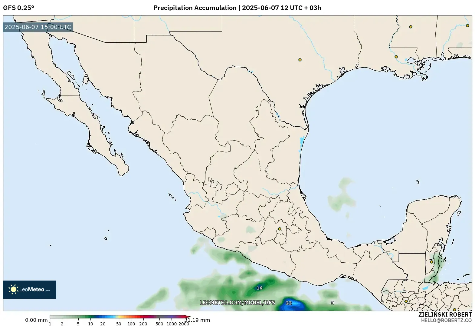GFS model - Meksiko, Akumulasi Curah Hujan