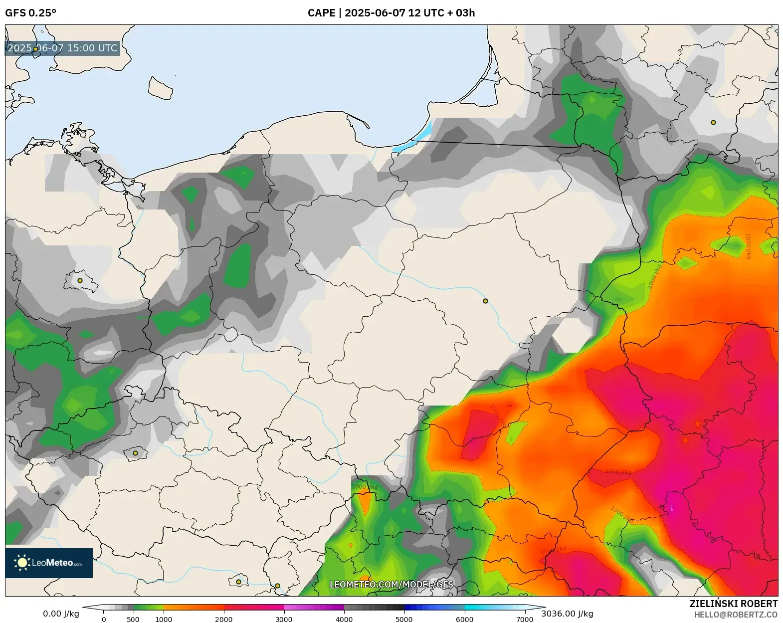 GFS model - Polandia, CAPE GFS model - Polandia, CAPE