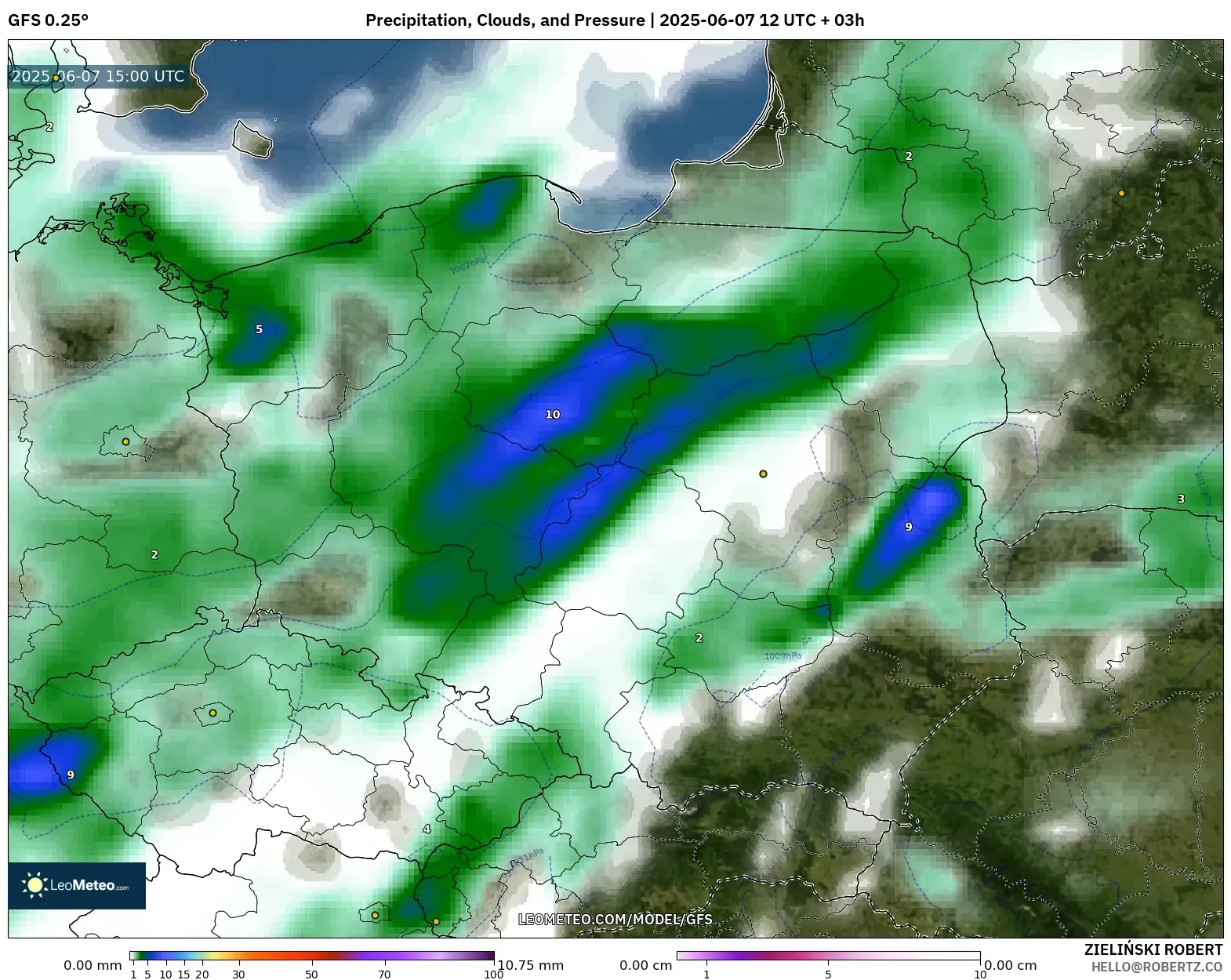 GFS model - Polandia, Curah Hujan, Awan, dan Tekanan GFS model - Polandia, Curah Hujan, Awan, dan Tekanan
