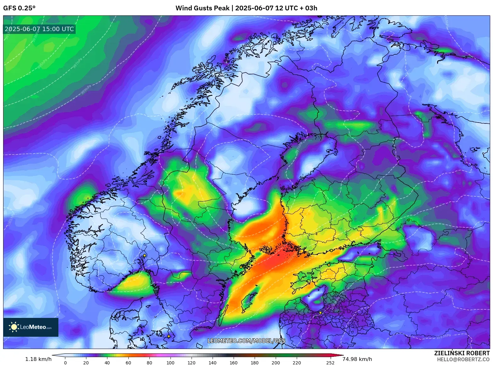 GFS model - Skandinavia, Puncak Hembusan GFS model - Skandinavia, Puncak Hembusan