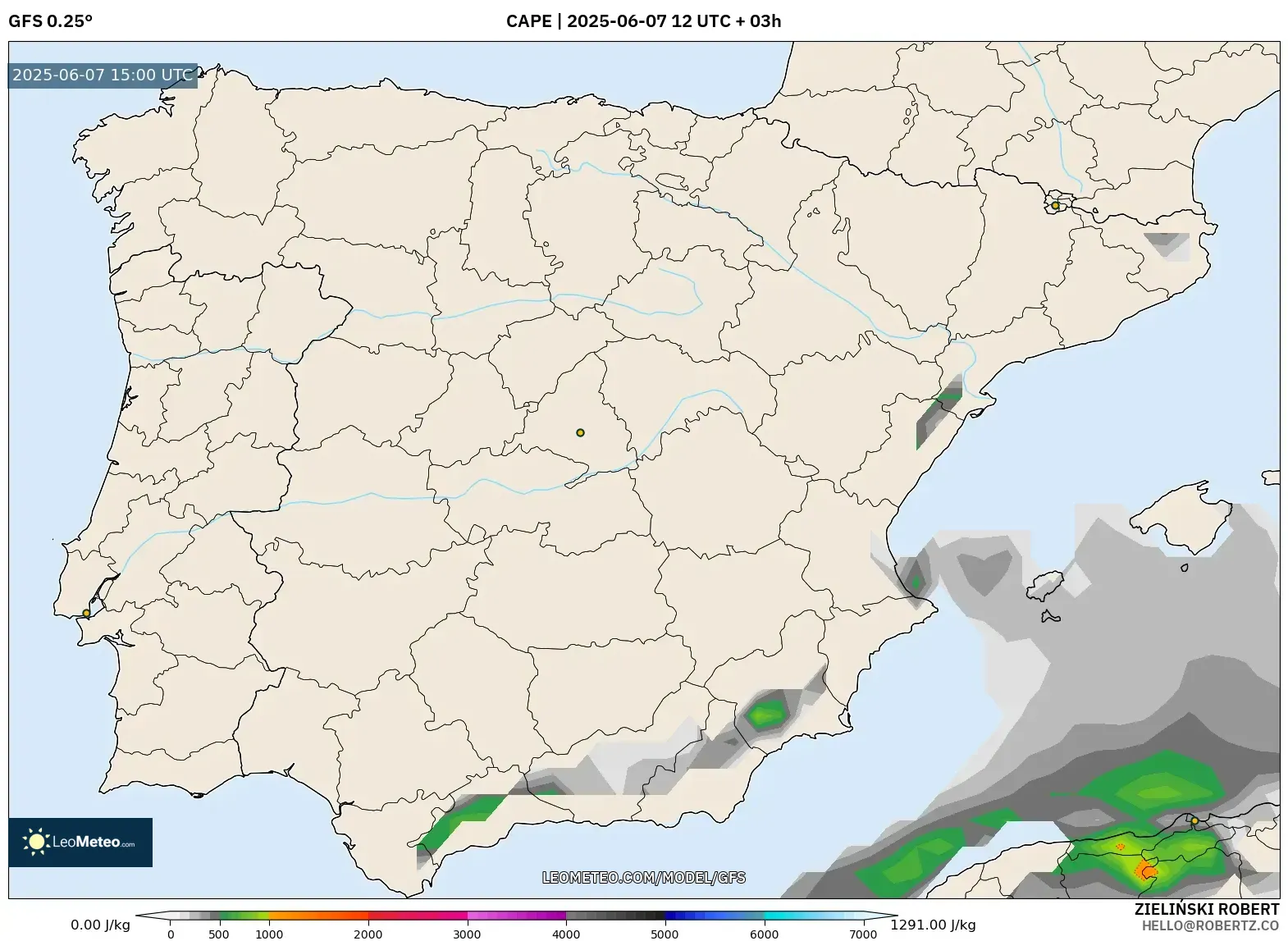 GFS model - Spanyol, CAPE GFS model - Spanyol, CAPE