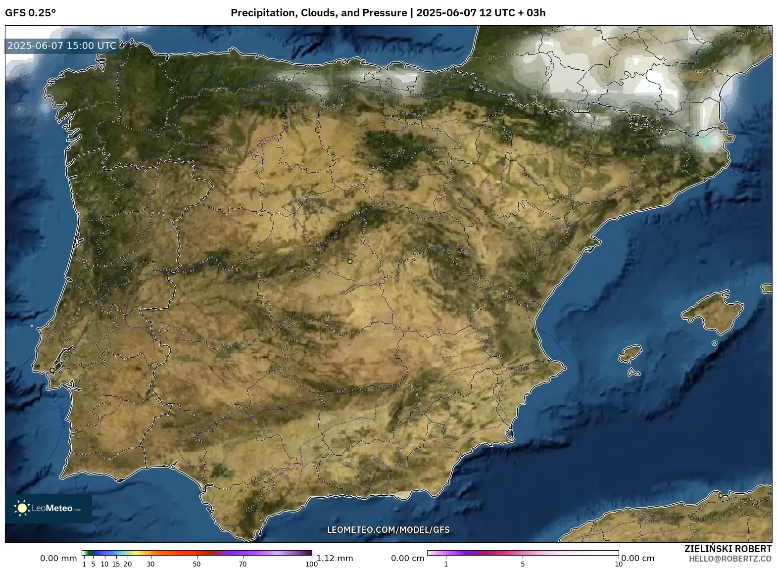 GFS model - Spanyol, Curah Hujan, Awan, dan Tekanan