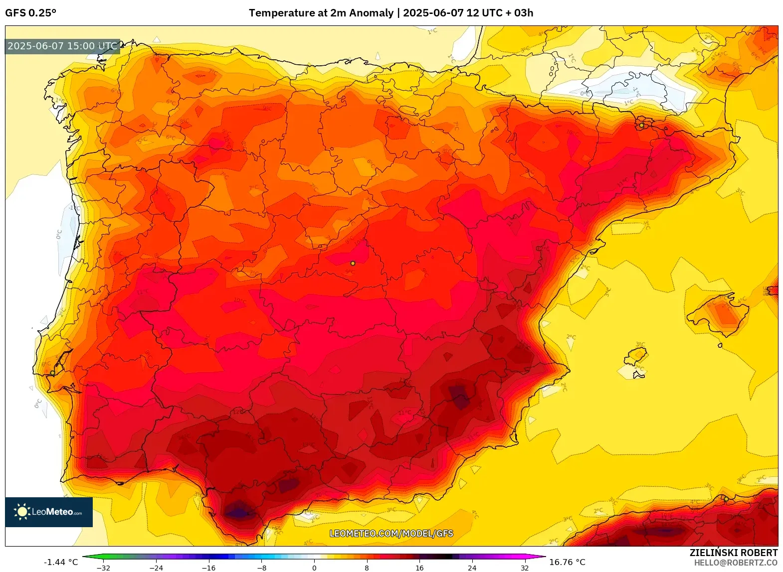 GFS model - Spanyol, Anomali Suhu 2 m