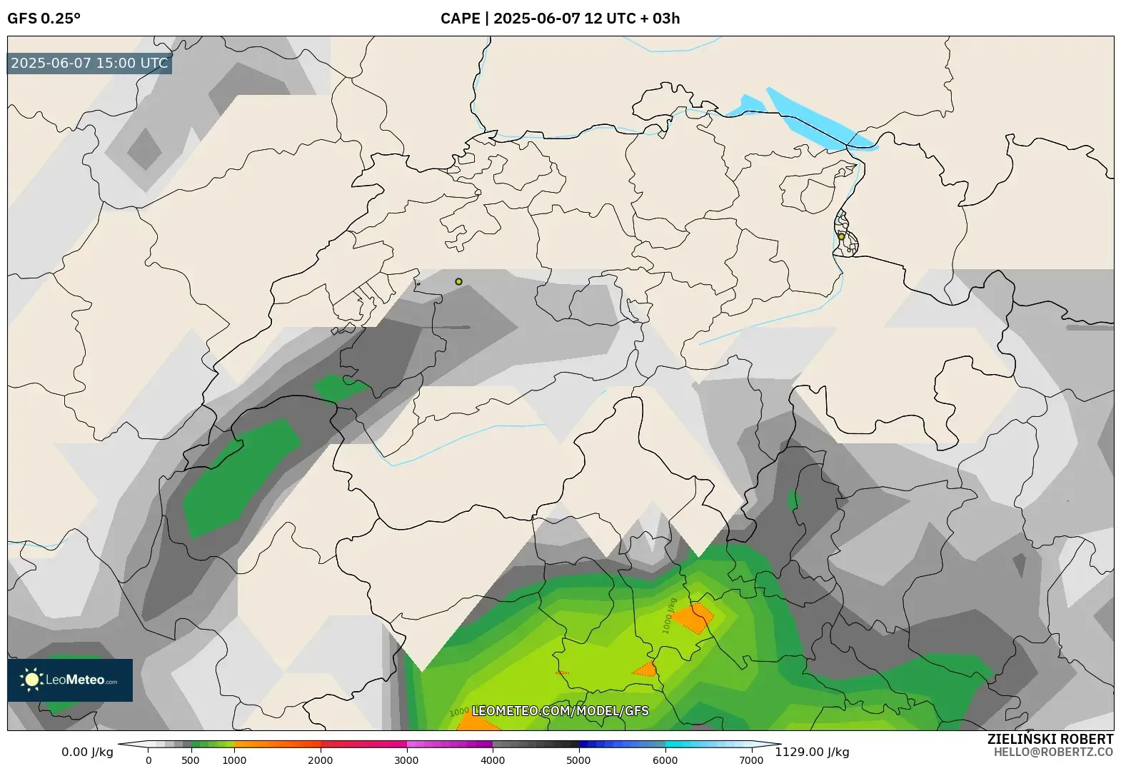 GFS model - Swiss, CAPE GFS model - Swiss, CAPE