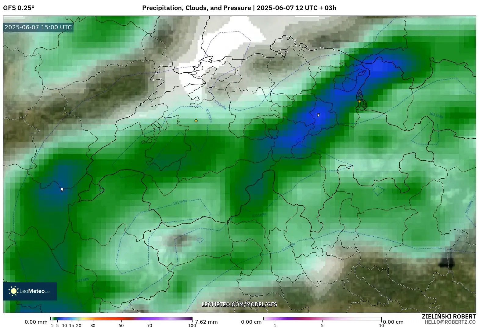 GFS model - Swiss, Curah Hujan, Awan, dan Tekanan