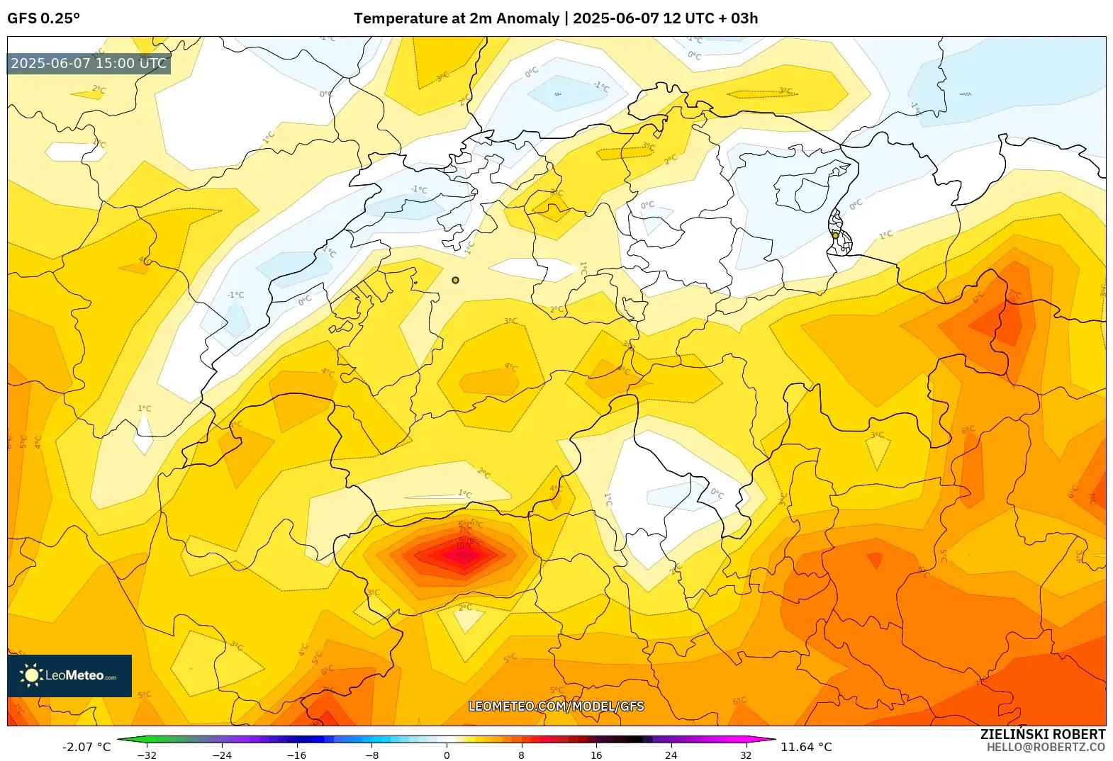 GFS model - Swiss, Anomali Suhu 2 m GFS model - Swiss, Anomali Suhu 2 m