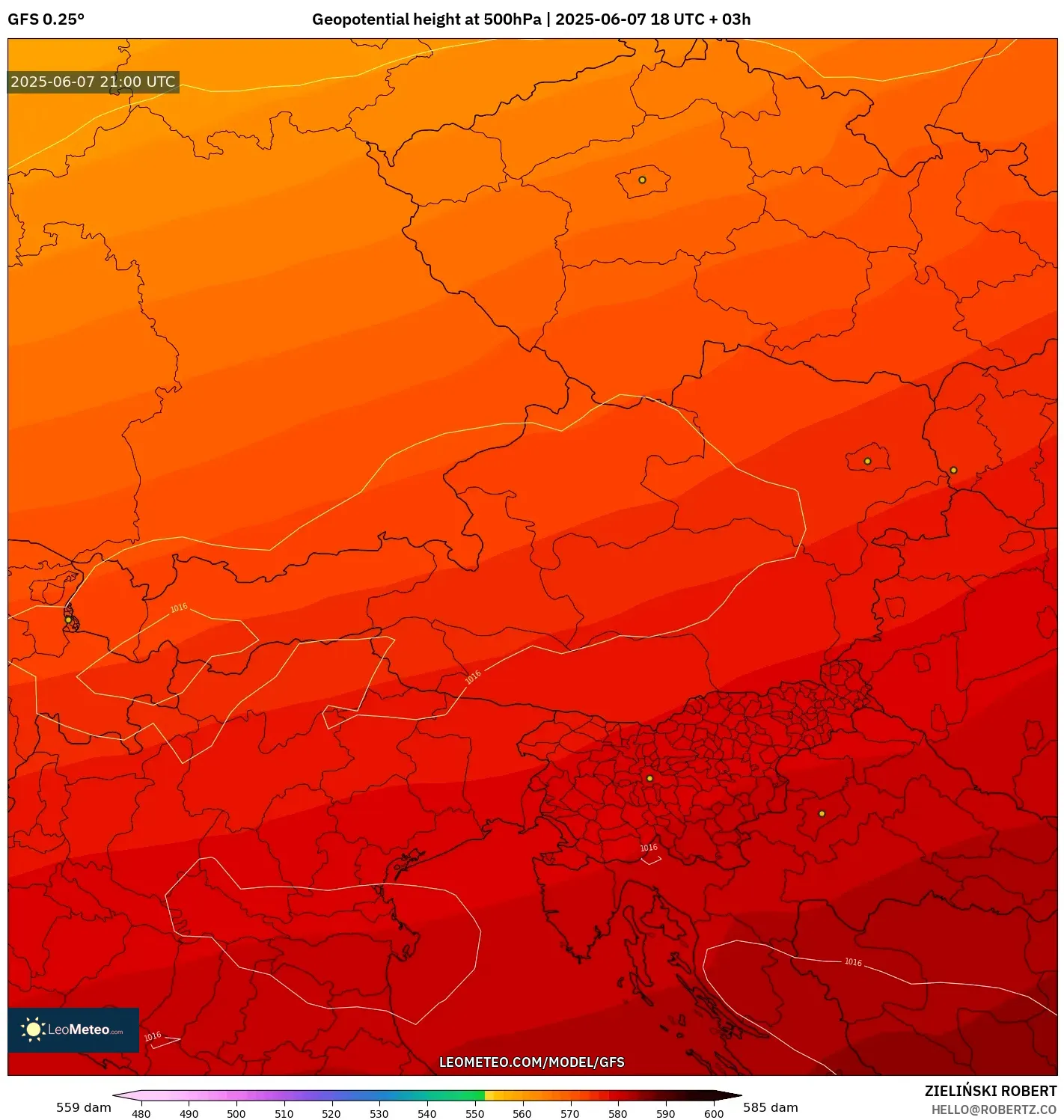 GFS model - Austria, Ketinggian geopotensial pada 500 hPa GFS model - Austria, Ketinggian geopotensial pada 500 hPa