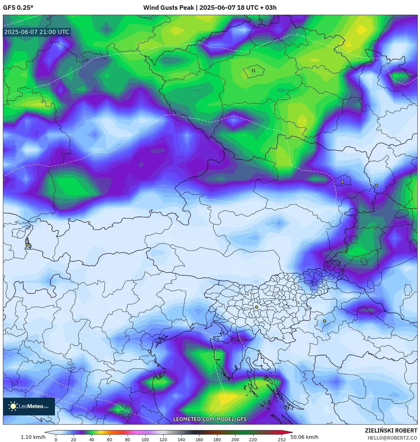 GFS model - Austria, Puncak Hembusan GFS model - Austria, Puncak Hembusan