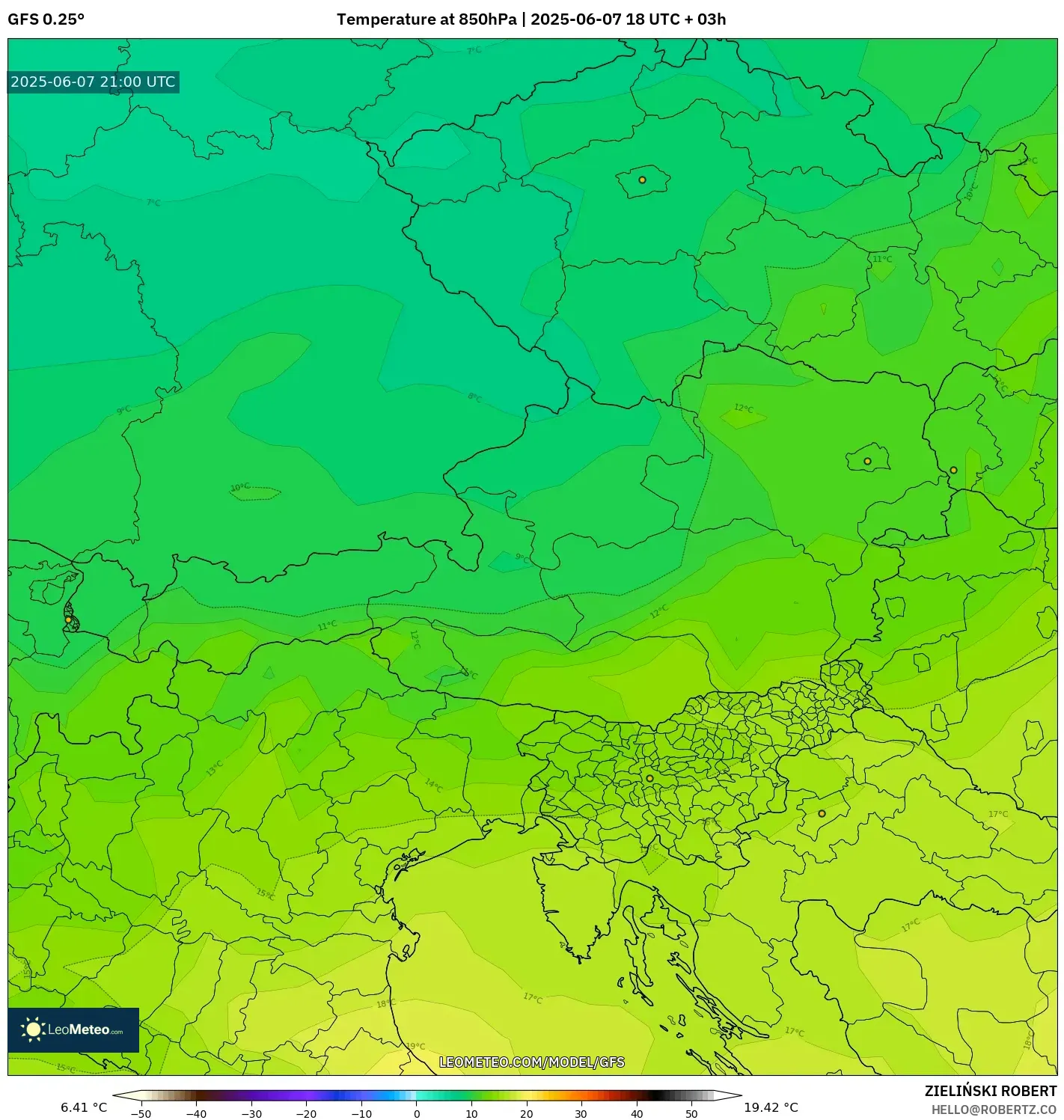 GFS model - Austria, Suhu 850 hPa GFS model - Austria, Suhu 850 hPa