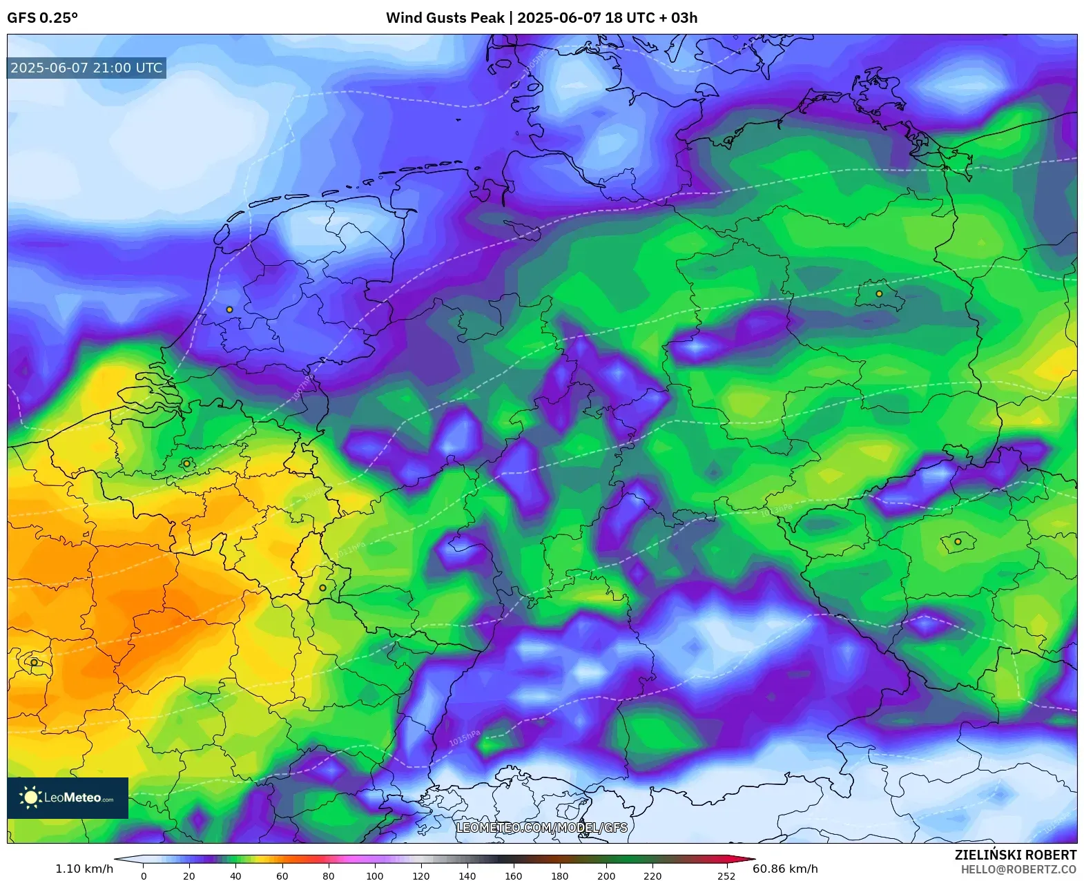 GFS model - Jerman, Puncak Hembusan GFS model - Jerman, Puncak Hembusan