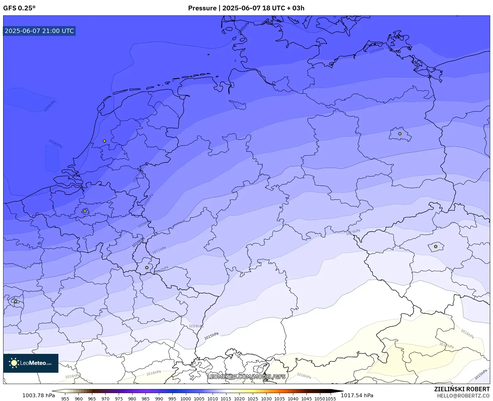 GFS model - Jerman, Tekanan GFS model - Jerman, Tekanan