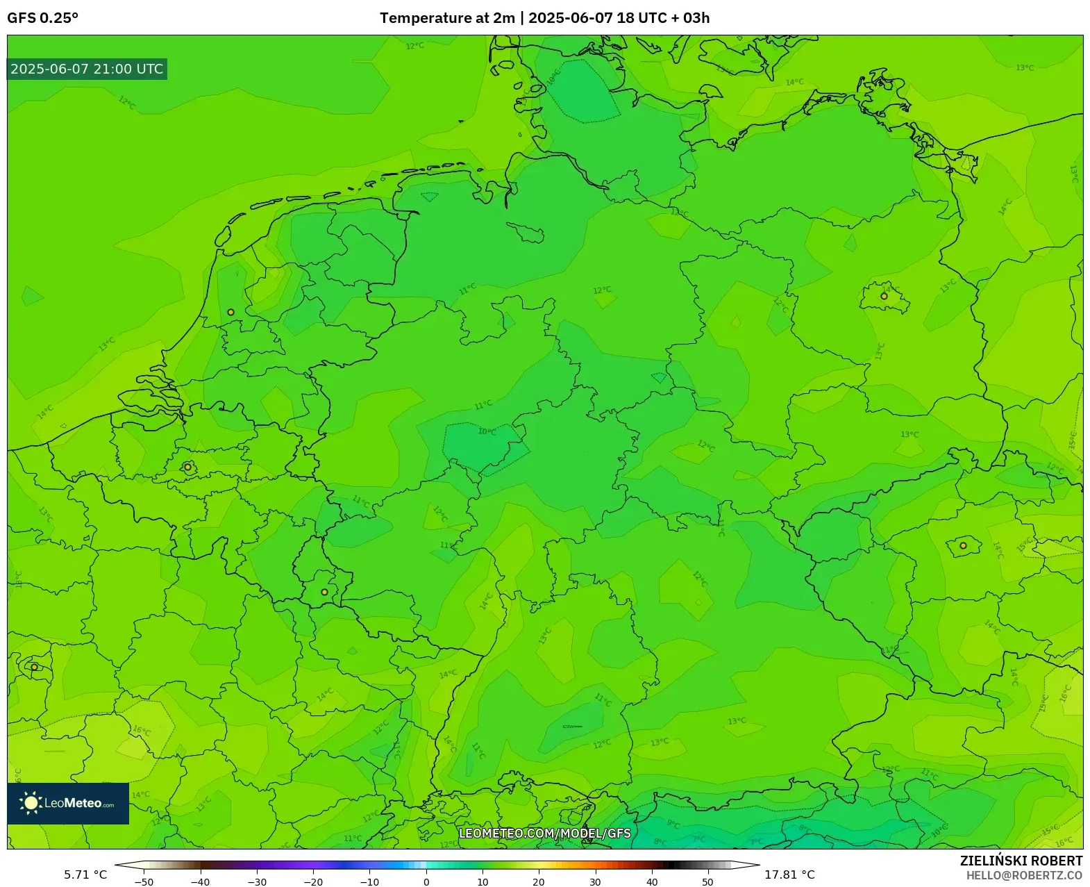 GFS model - Jerman, Suhu 2 m GFS model - Jerman, Suhu 2 m