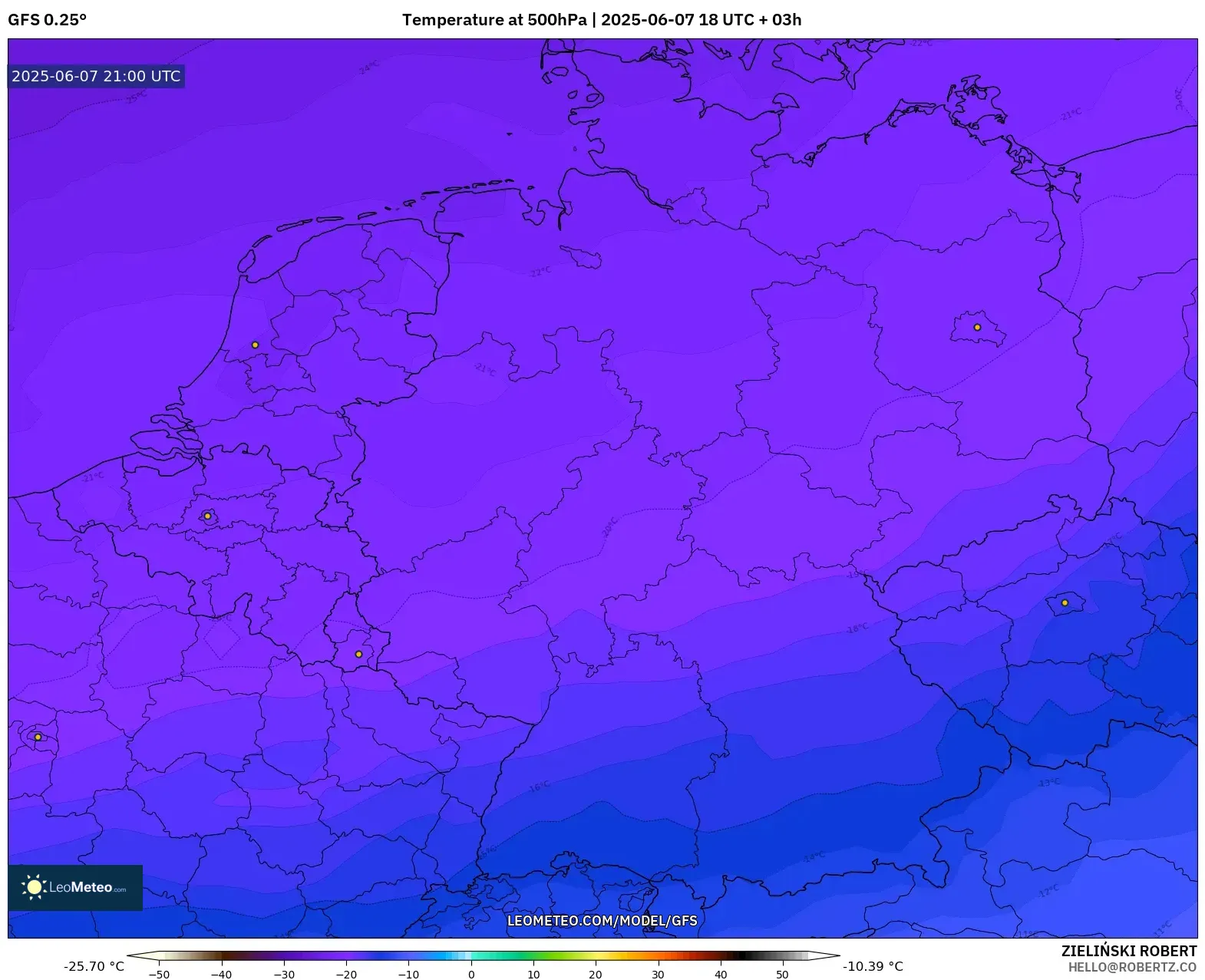 GFS model - Jerman, Suhu 500 hPa GFS model - Jerman, Suhu 500 hPa
