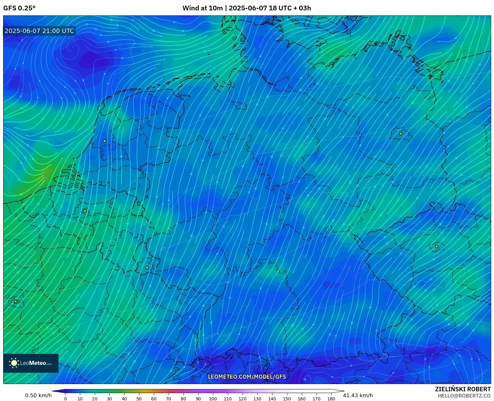 GFS model - Jerman, Angin 10 m GFS model - Jerman, Angin 10 m