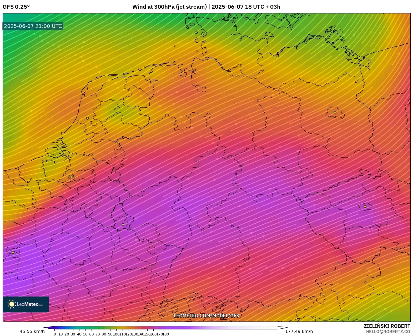 GFS model - Jerman, Angin 300 hPa (aliran jet) GFS model - Jerman, Angin 300 hPa (aliran jet)