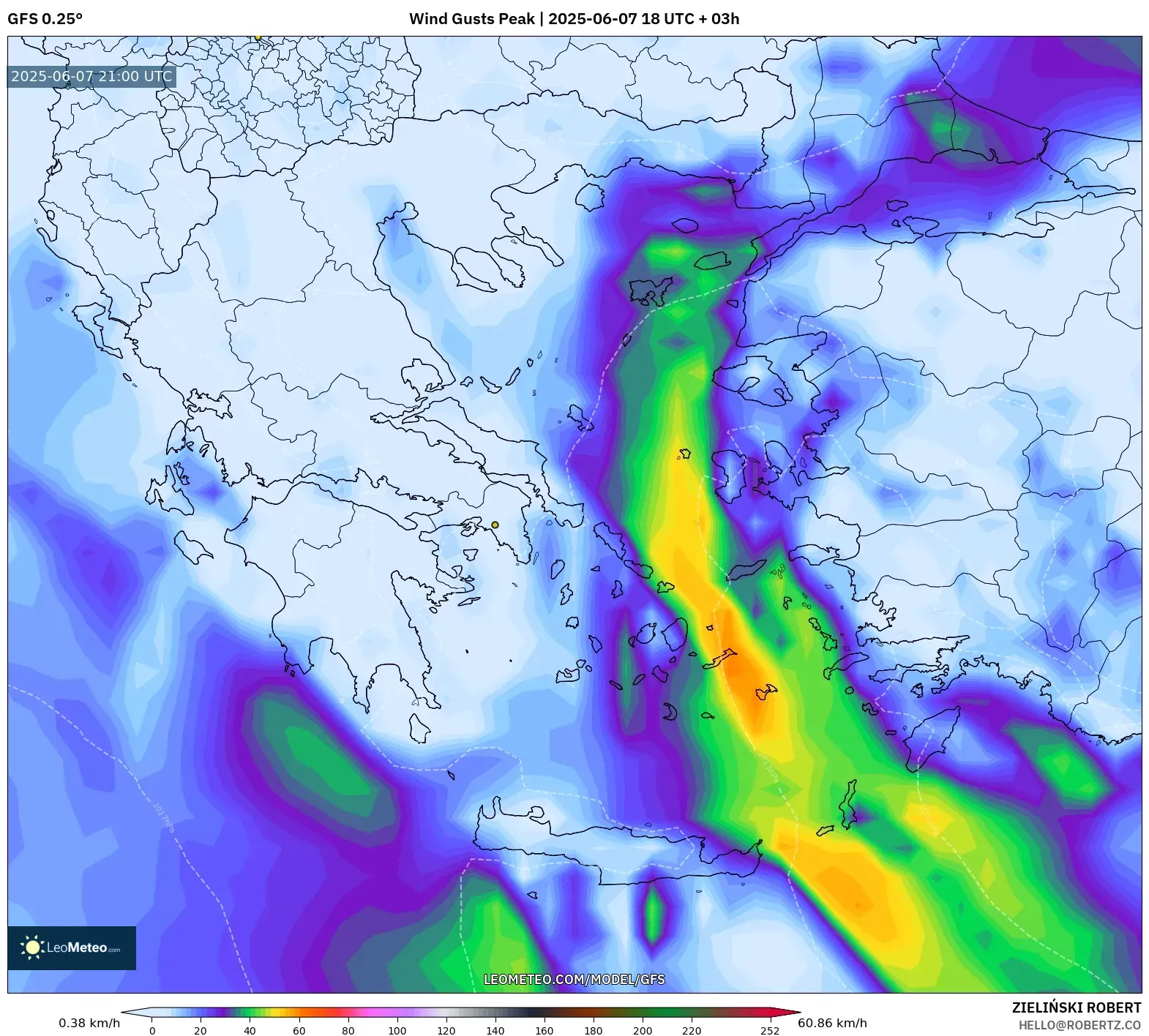 GFS model - Yunani, Puncak Hembusan GFS model - Yunani, Puncak Hembusan
