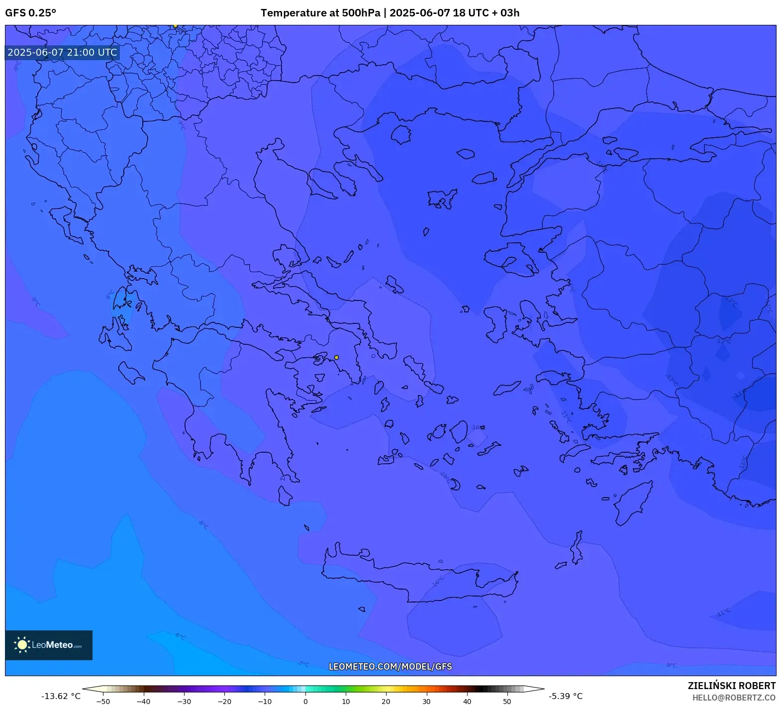 GFS model - Yunani, Suhu 500 hPa GFS model - Yunani, Suhu 500 hPa