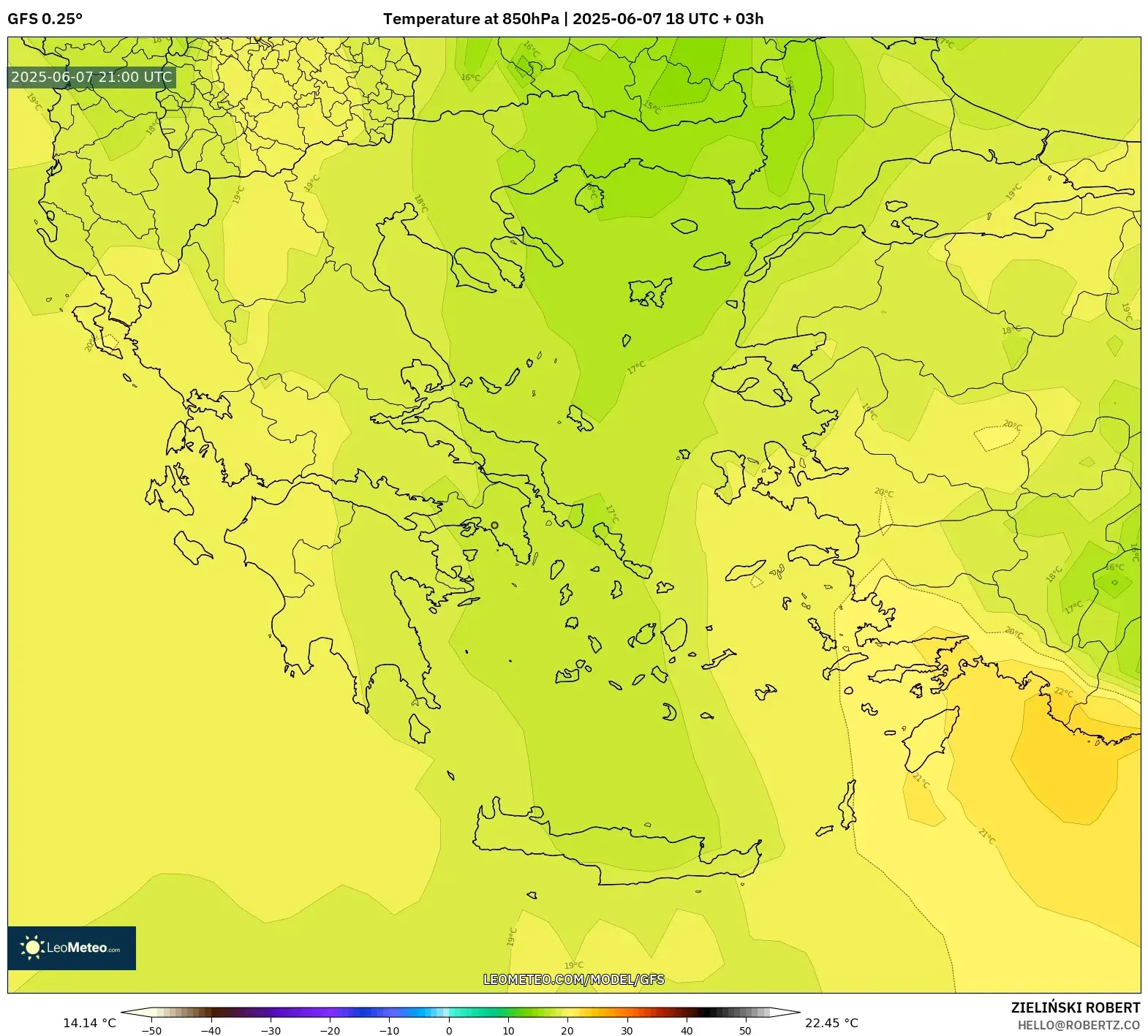 GFS model - Yunani, Suhu 850 hPa GFS model - Yunani, Suhu 850 hPa