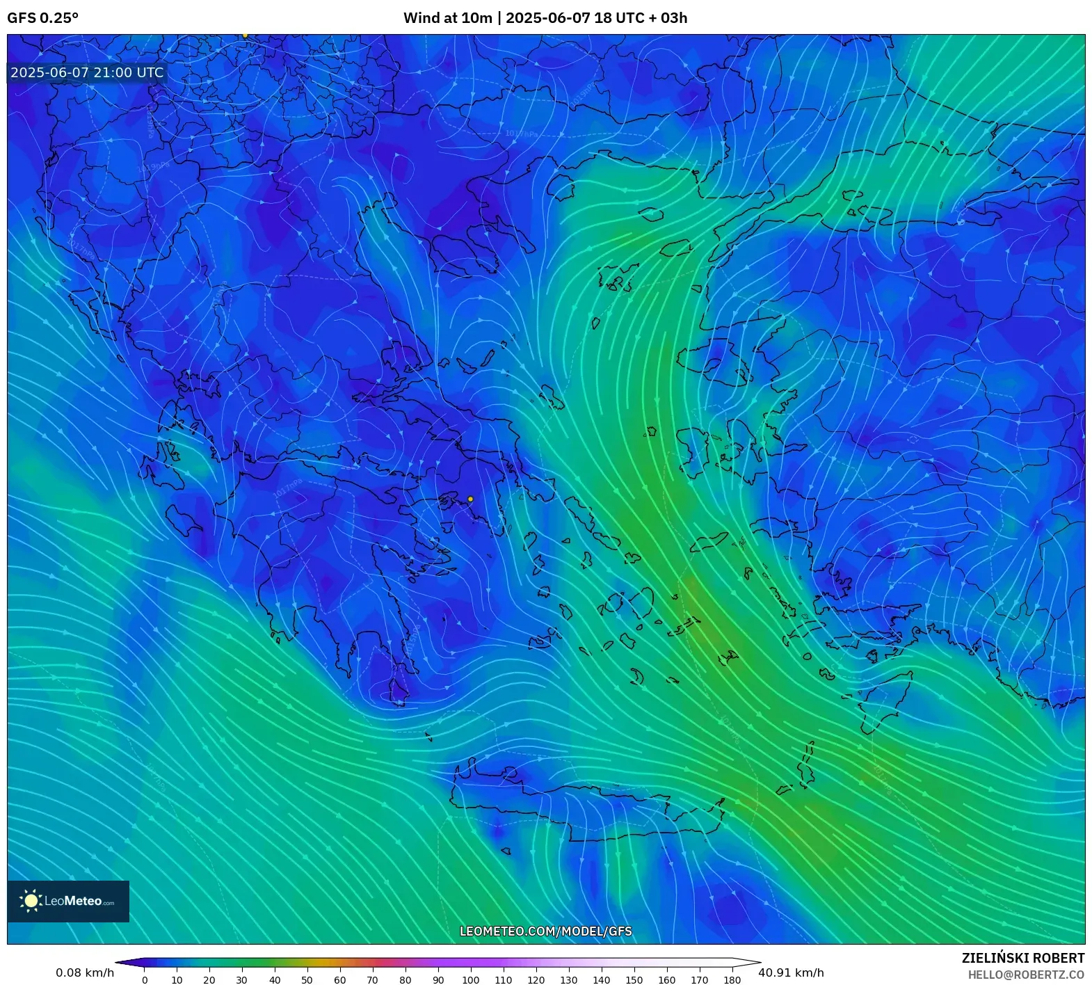 GFS model - Yunani, Angin 10 m