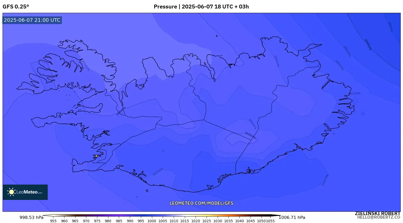 GFS model - Islandia, Tekanan