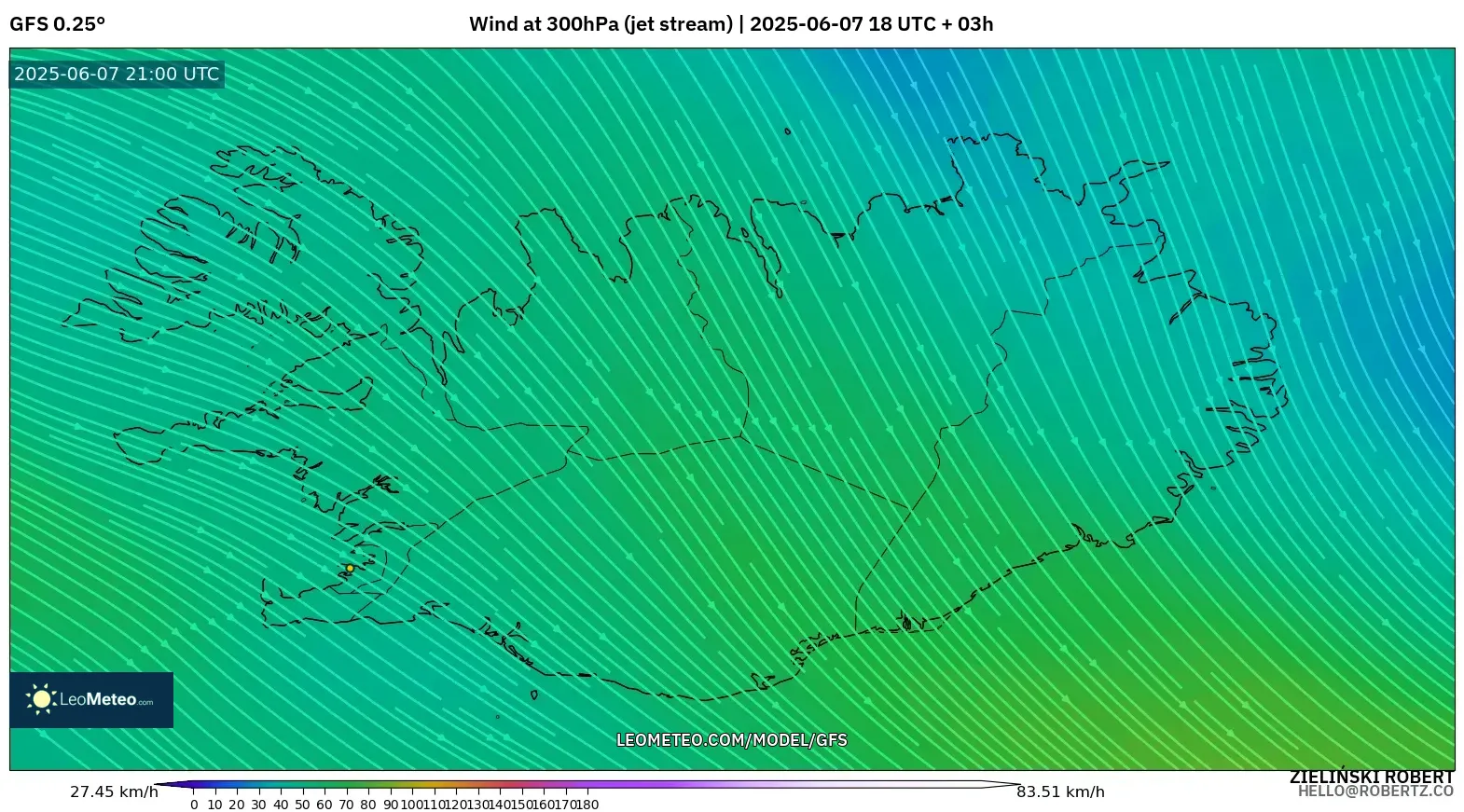 GFS model - Islandia, Angin 300 hPa (aliran jet) GFS model - Islandia, Angin 300 hPa (aliran jet)