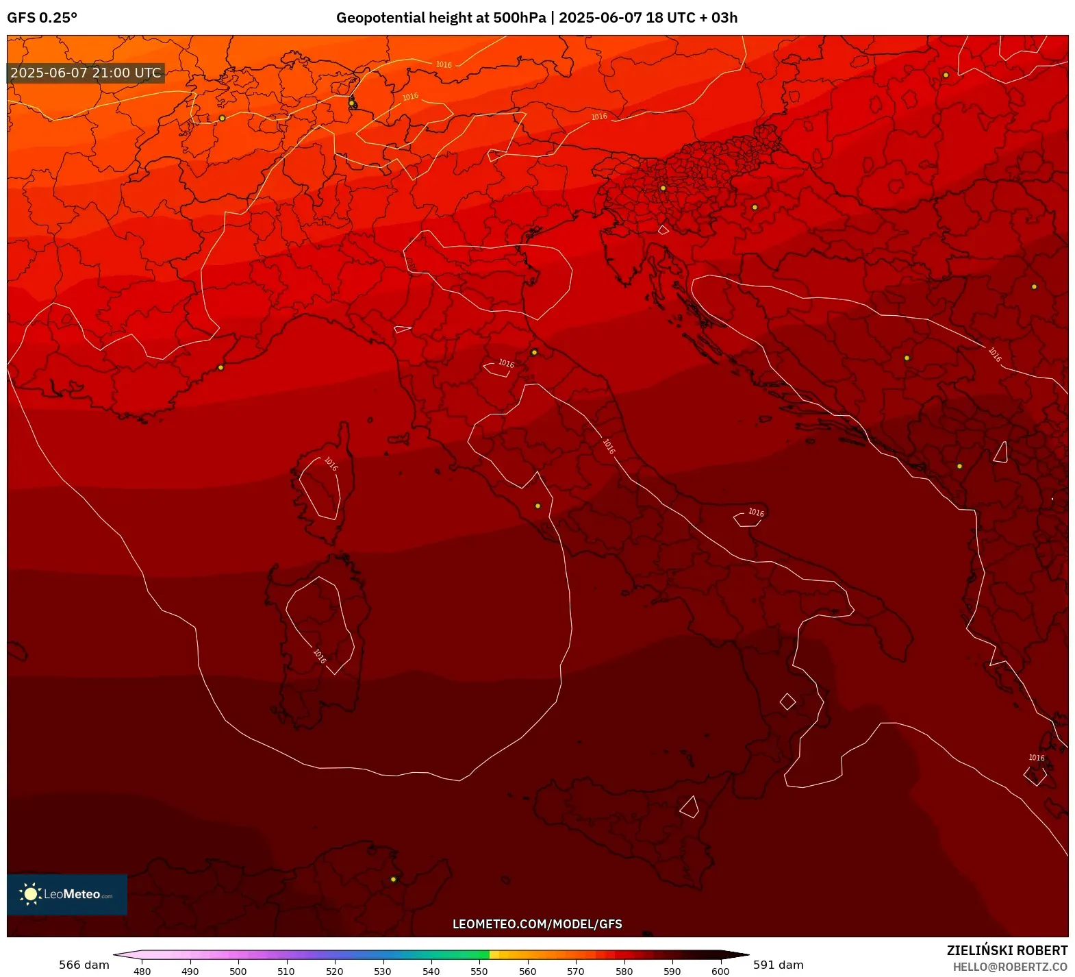 GFS model - Italia, Ketinggian geopotensial pada 500 hPa GFS model - Italia, Ketinggian geopotensial pada 500 hPa