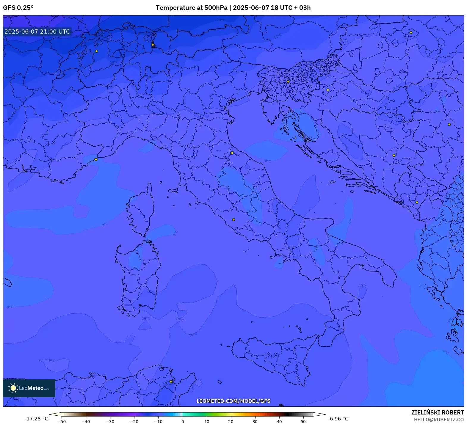 GFS model - Italia, Suhu 500 hPa GFS model - Italia, Suhu 500 hPa