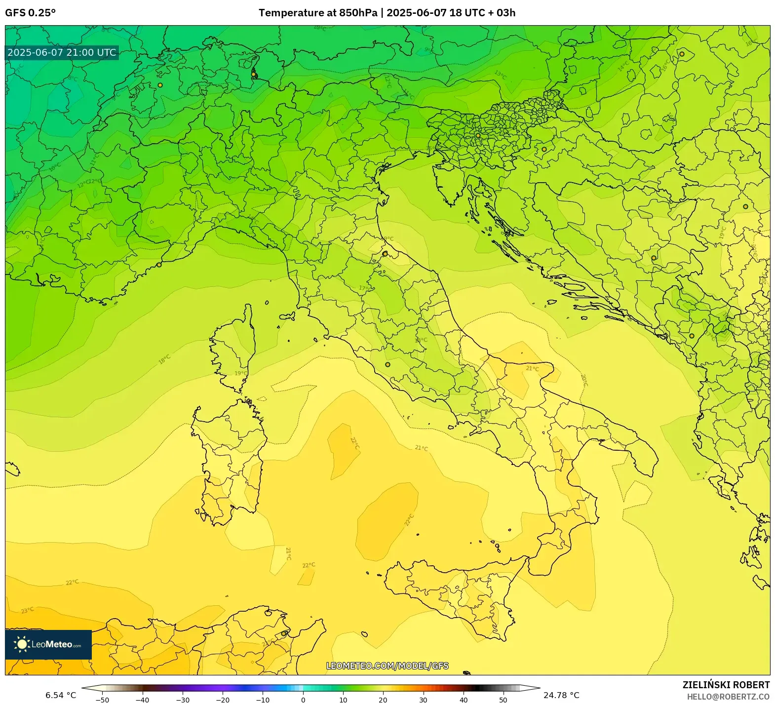 GFS model - Italia, Suhu 850 hPa