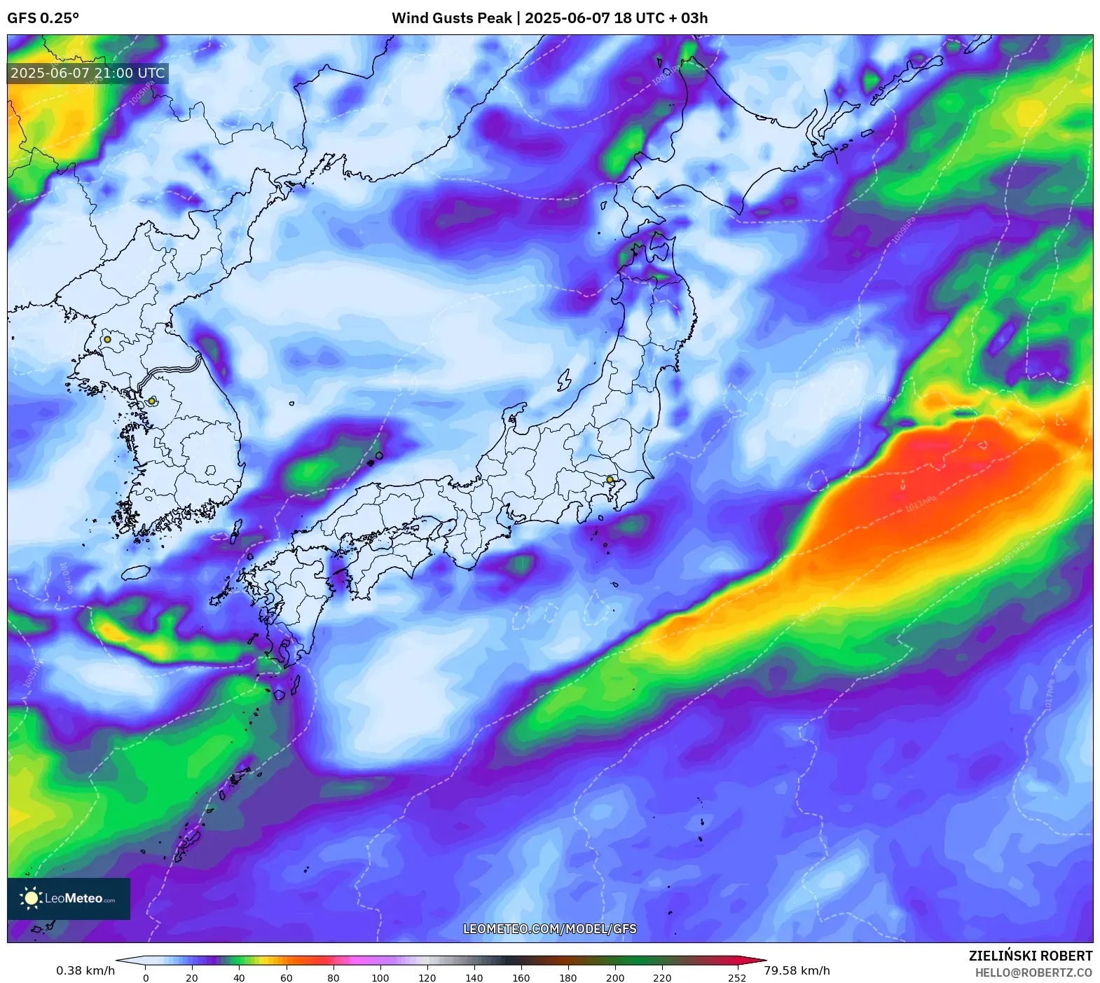 GFS model - Jepang, Puncak Hembusan GFS model - Jepang, Puncak Hembusan