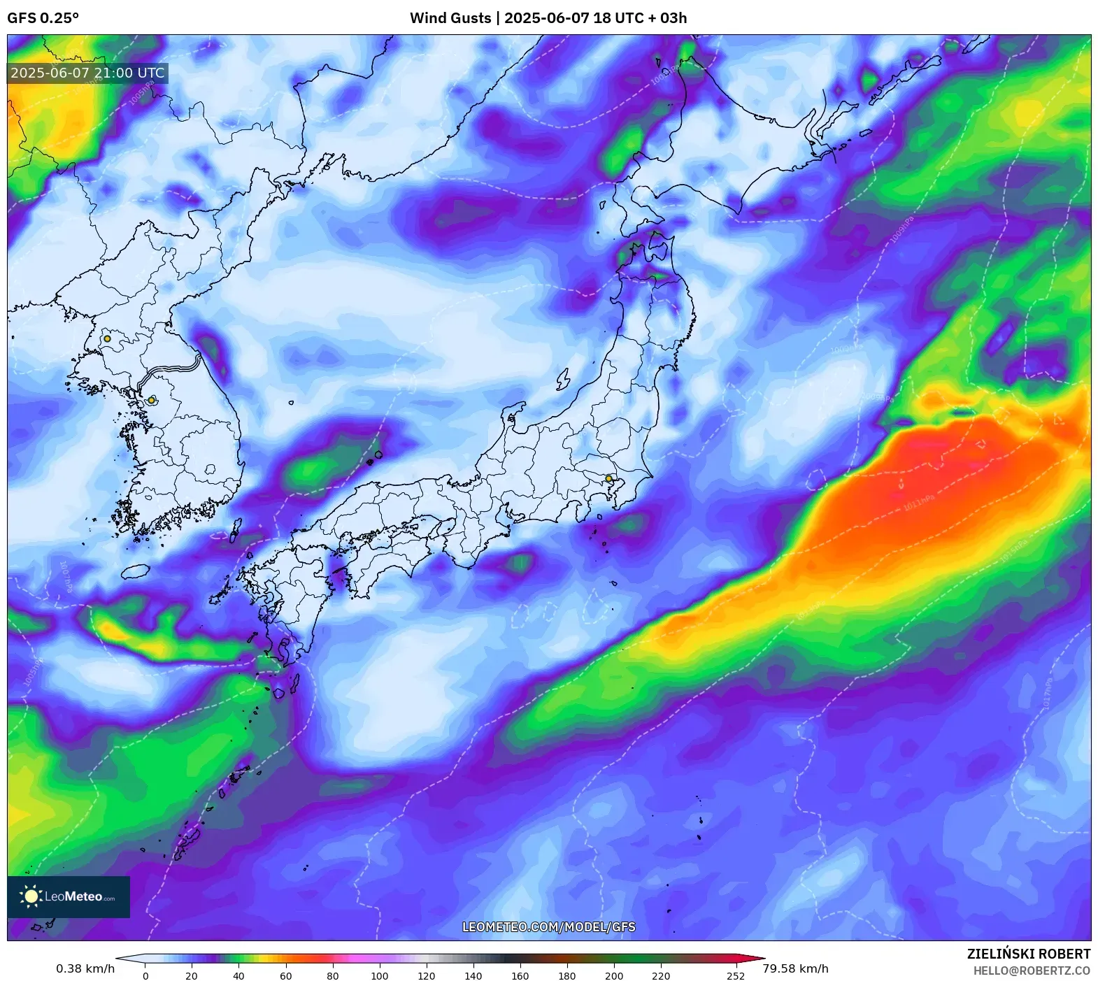 GFS model - Jepang, Hembusan Angin GFS model - Jepang, Hembusan Angin