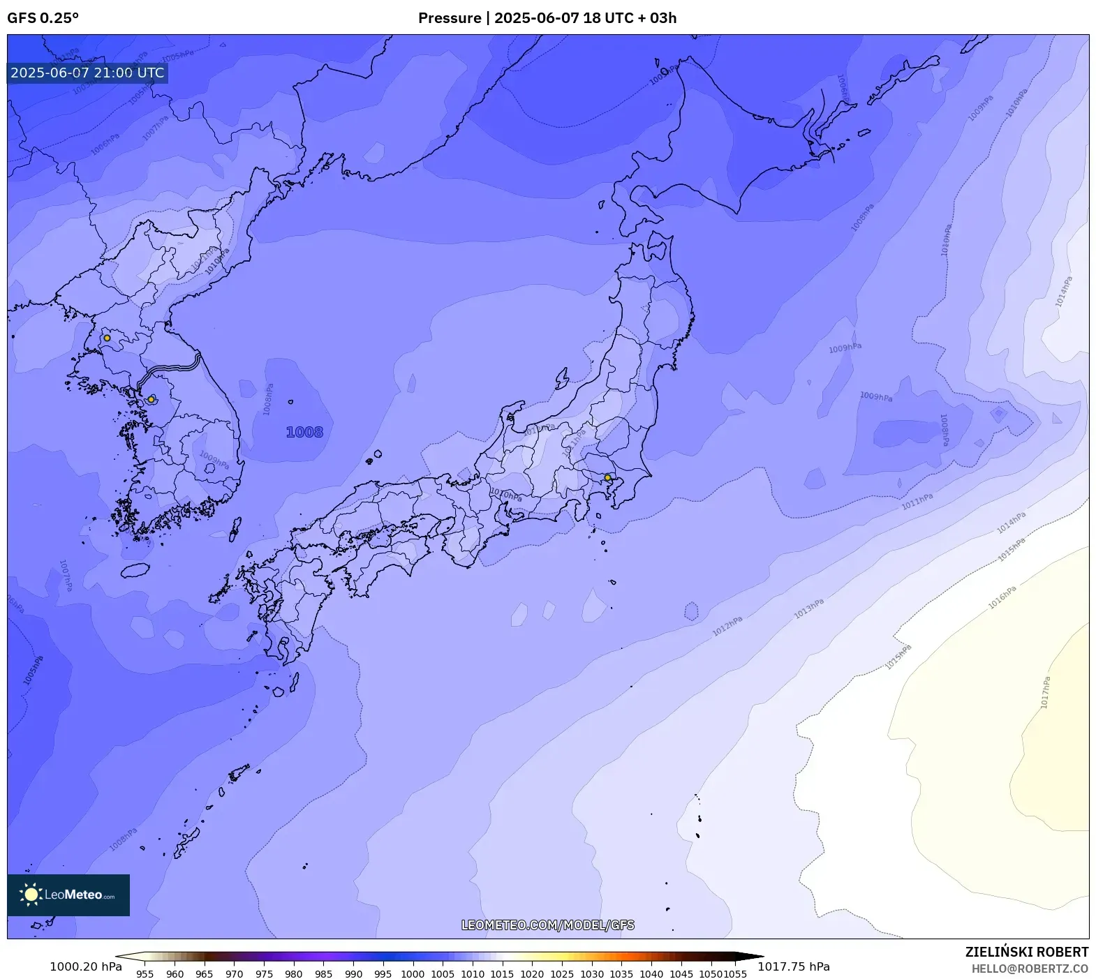 GFS model - Jepang, Tekanan GFS model - Jepang, Tekanan