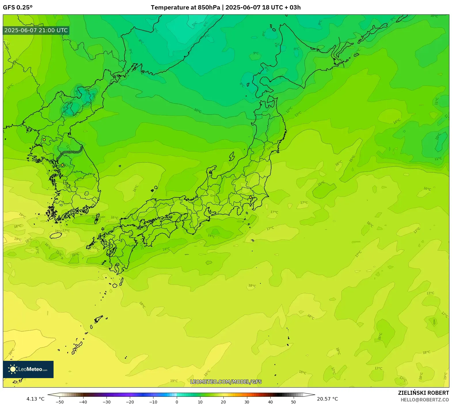 GFS model - Jepang, Suhu 850 hPa GFS model - Jepang, Suhu 850 hPa