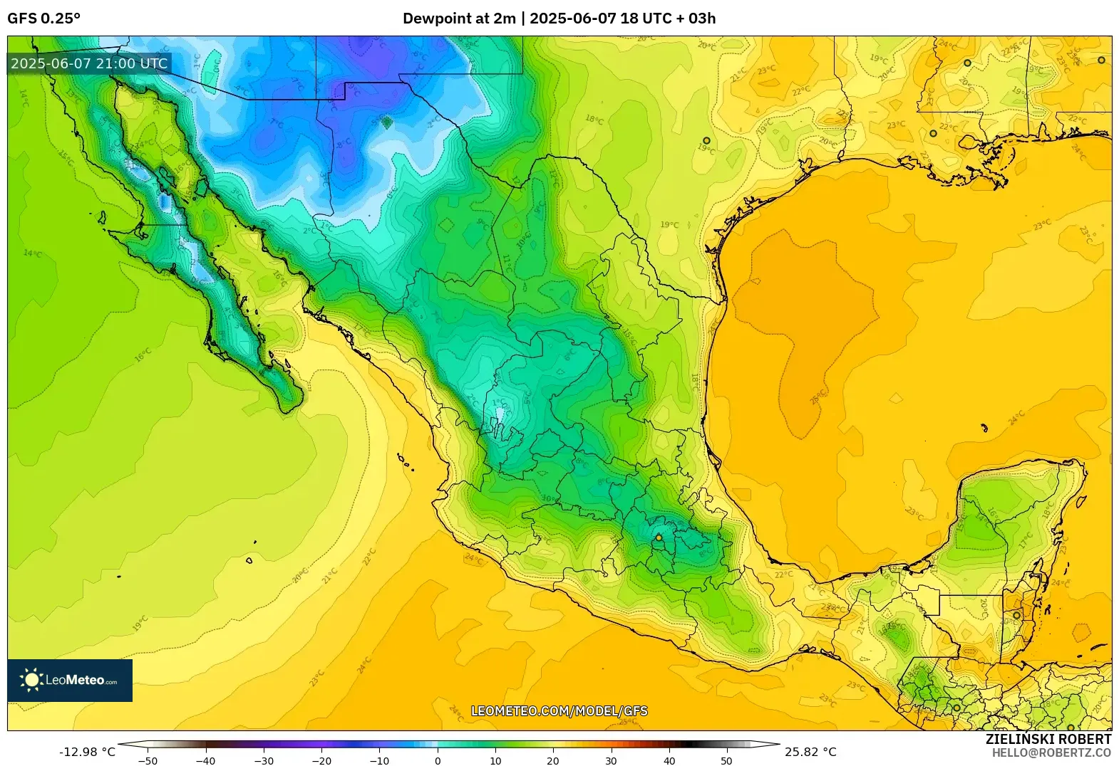 GFS model - Meksiko, Titik Embun 2 m