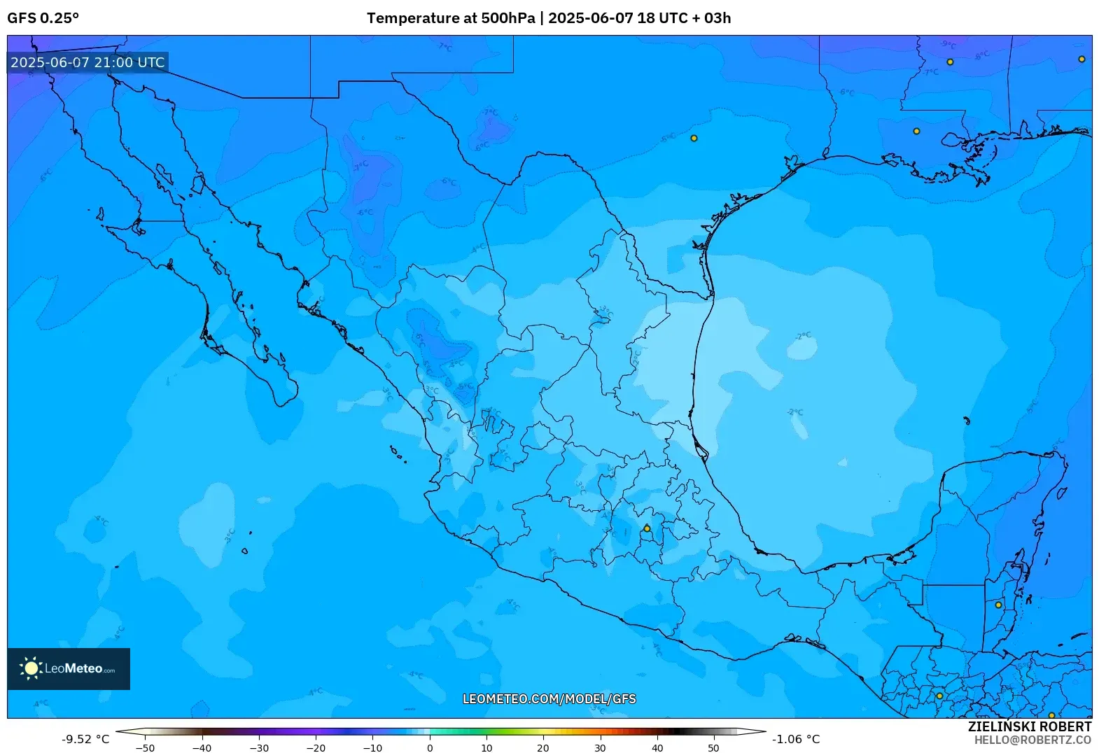 GFS model - Meksiko, Suhu 500 hPa GFS model - Meksiko, Suhu 500 hPa
