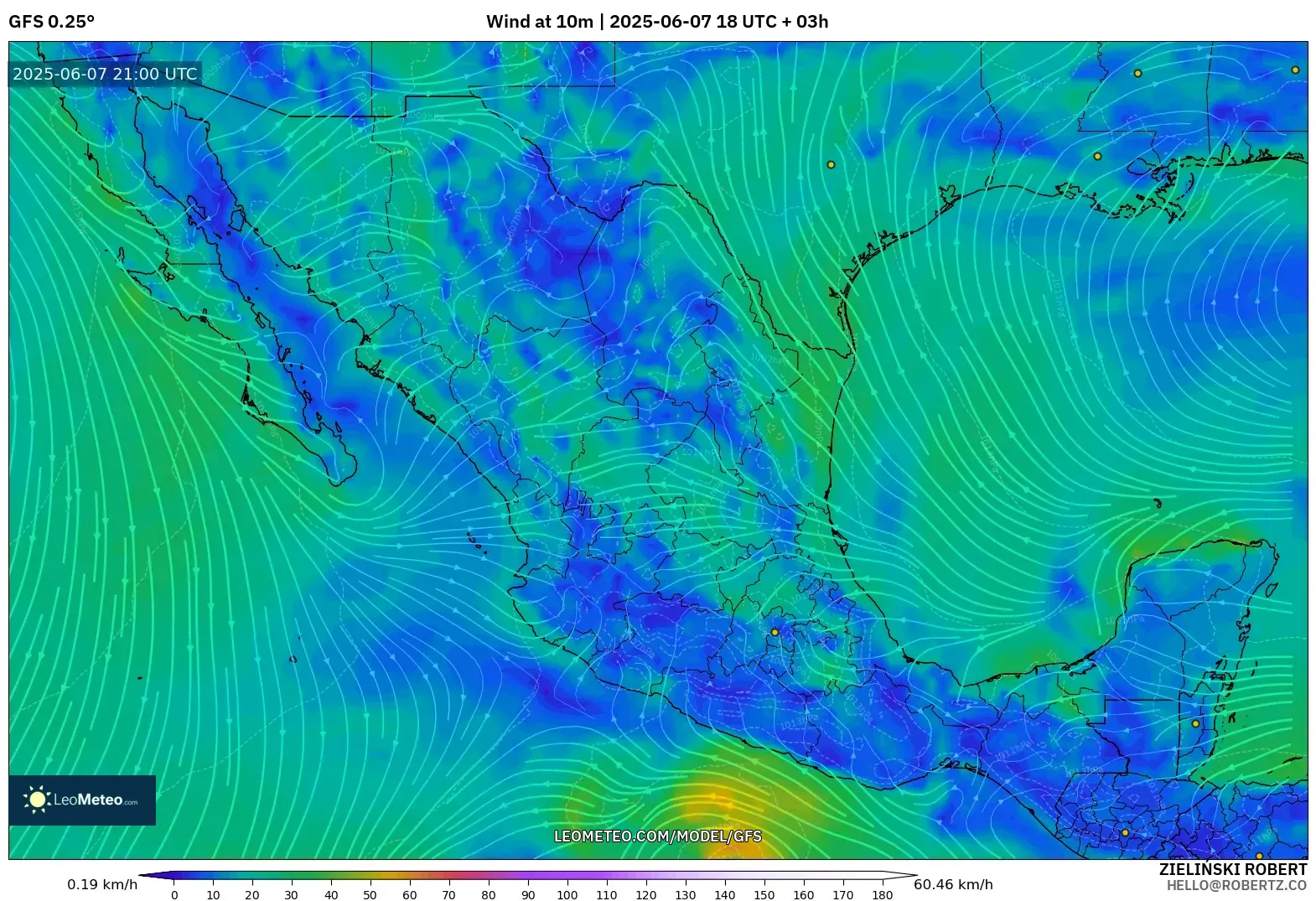 GFS model - Meksiko, Angin 10 m GFS model - Meksiko, Angin 10 m