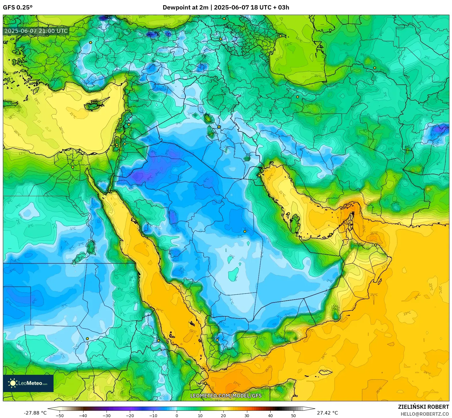 GFS model - Timur Tengah, Titik Embun 2 m