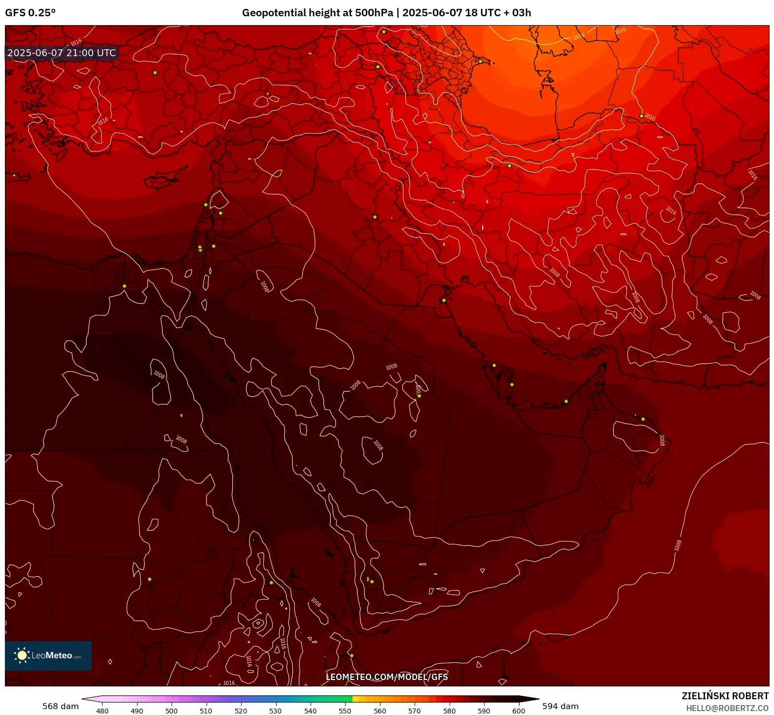 GFS model - Timur Tengah, Ketinggian geopotensial pada 500 hPa