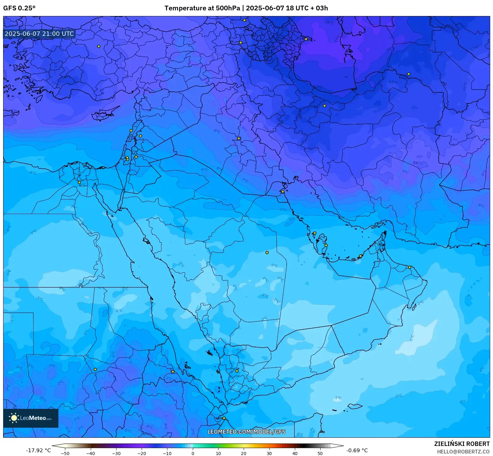 GFS model - Timur Tengah, Suhu 500 hPa GFS model - Timur Tengah, Suhu 500 hPa