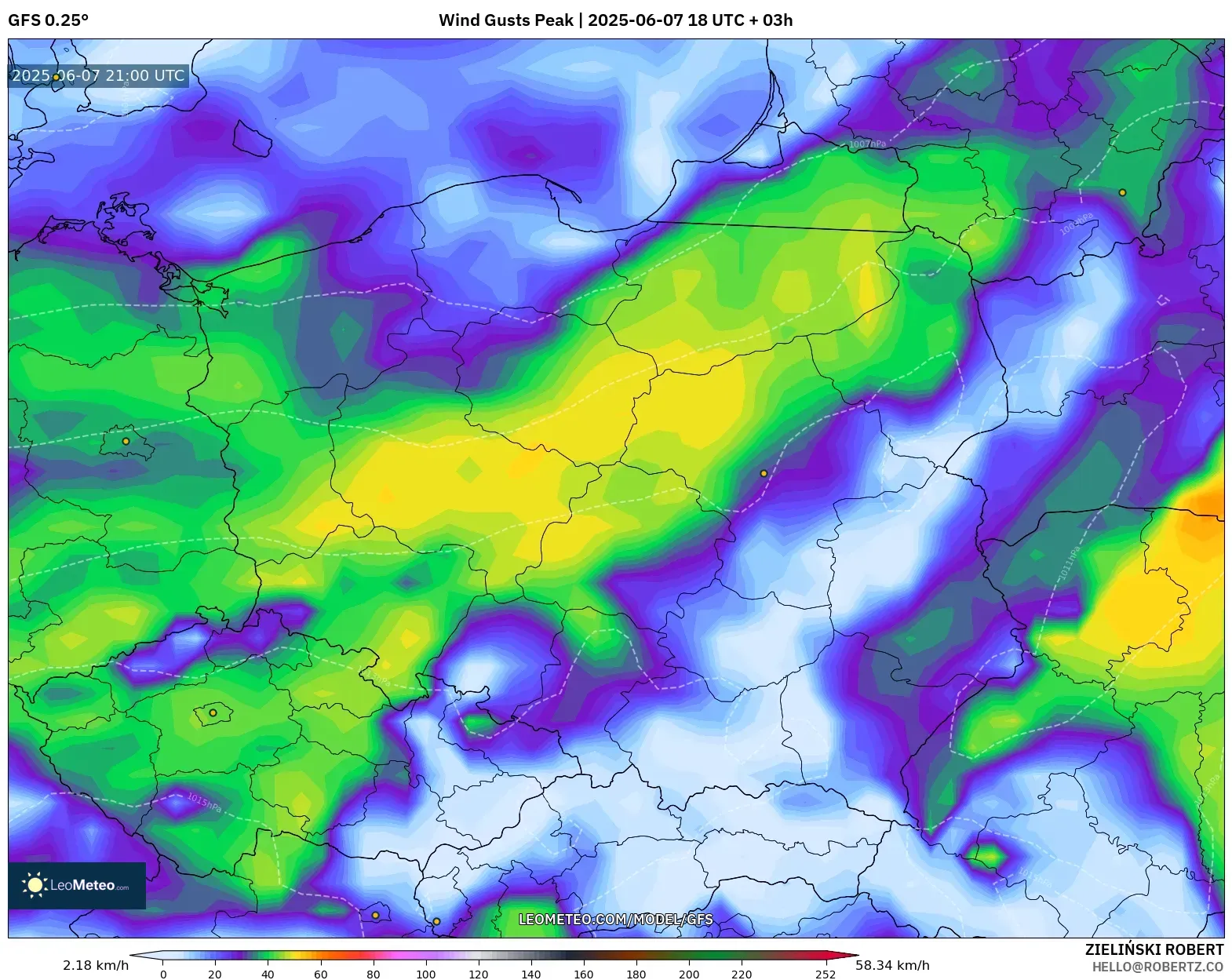 GFS model - Polandia, Puncak Hembusan