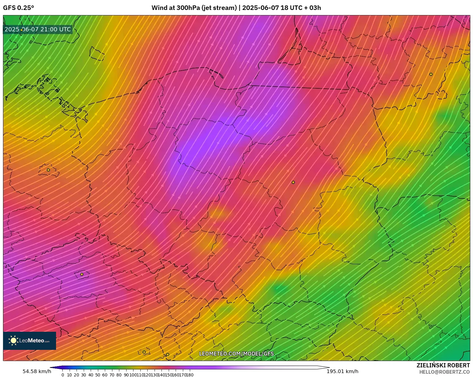 GFS model - Polandia, Angin 300 hPa (aliran jet) GFS model - Polandia, Angin 300 hPa (aliran jet)