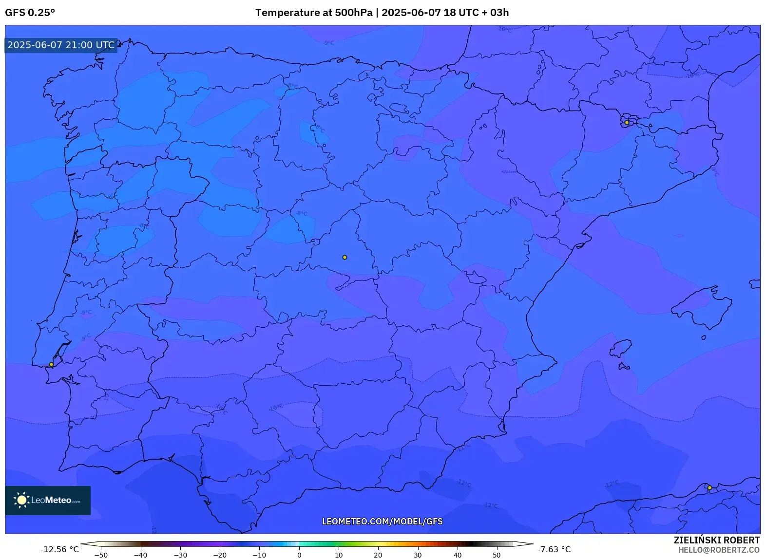 GFS model - Spanyol, Suhu 500 hPa GFS model - Spanyol, Suhu 500 hPa