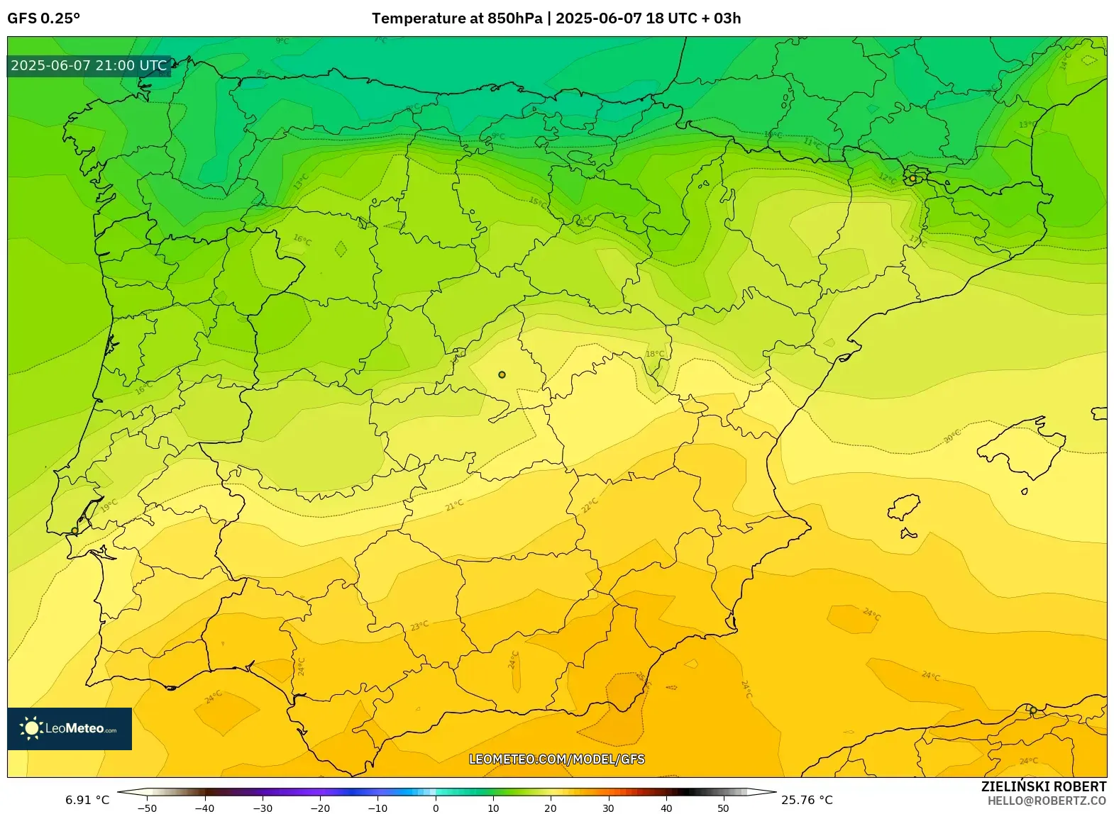 GFS model - Spanyol, Suhu 850 hPa GFS model - Spanyol, Suhu 850 hPa