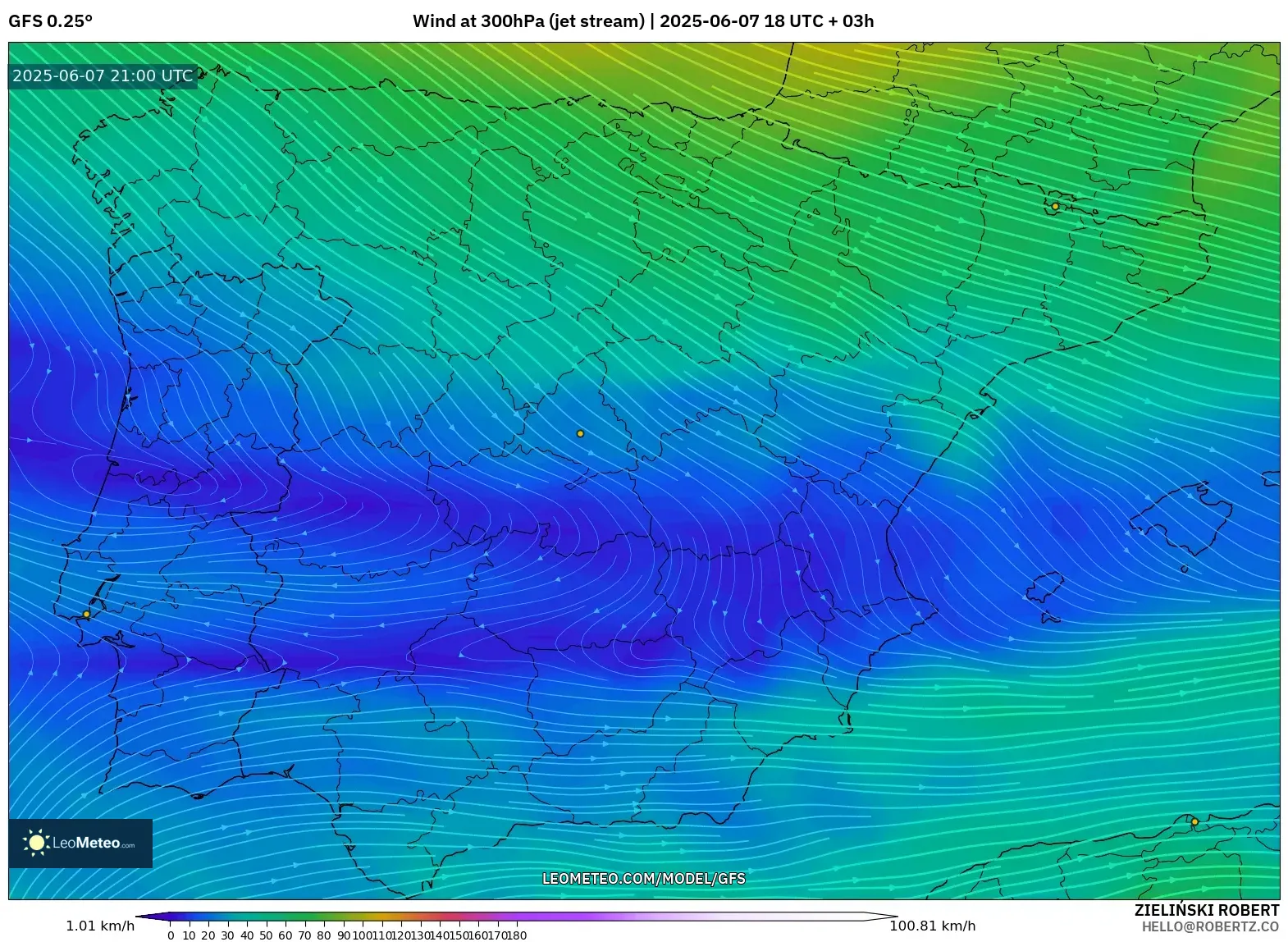 GFS model - Spanyol, Angin 300 hPa (aliran jet) GFS model - Spanyol, Angin 300 hPa (aliran jet)