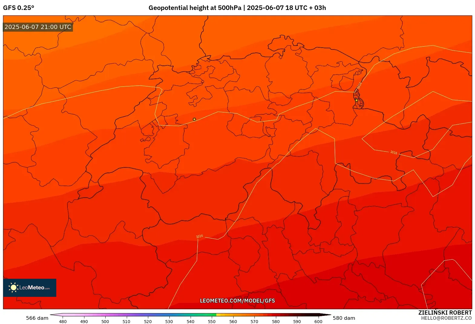 GFS model - Swiss, Ketinggian geopotensial pada 500 hPa GFS model - Swiss, Ketinggian geopotensial pada 500 hPa