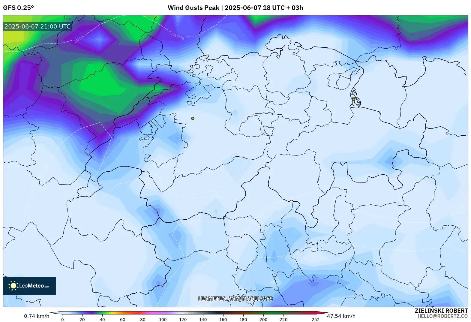 GFS model - Swiss, Puncak Hembusan GFS model - Swiss, Puncak Hembusan