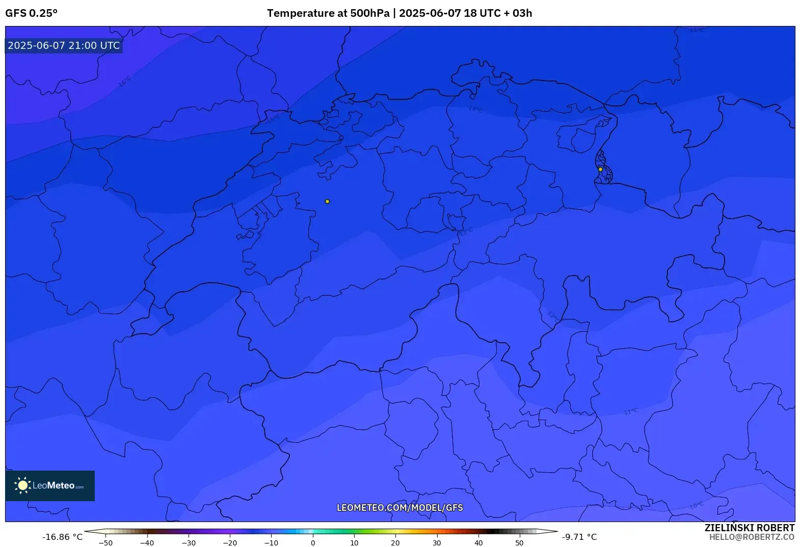 GFS model - Swiss, Suhu 500 hPa GFS model - Swiss, Suhu 500 hPa